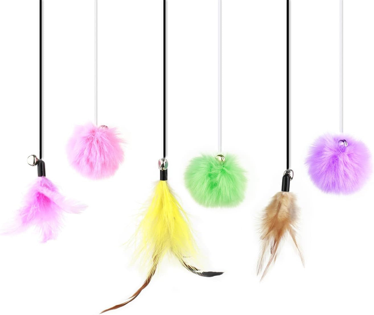 10-Pack Cat Tree Tower Replacement Hanging Ball Feather Toy with Adhesive Tapes, Cat Toy for Cat Furniture