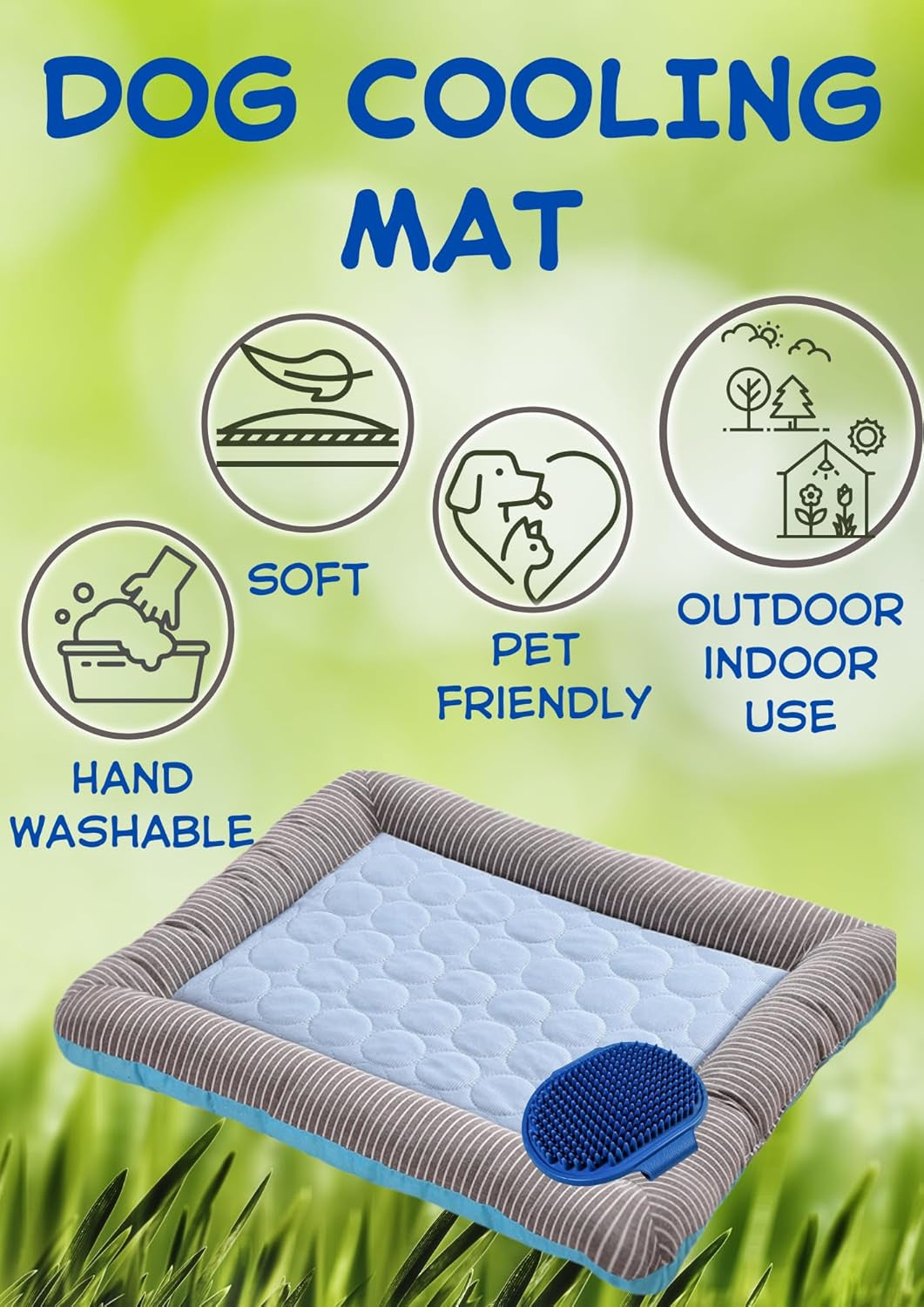 Dog Mat, Dog Cooling Mat, Pet Cooling Mat, with Silicone Pet Brush, Cooling Pad for Dogs