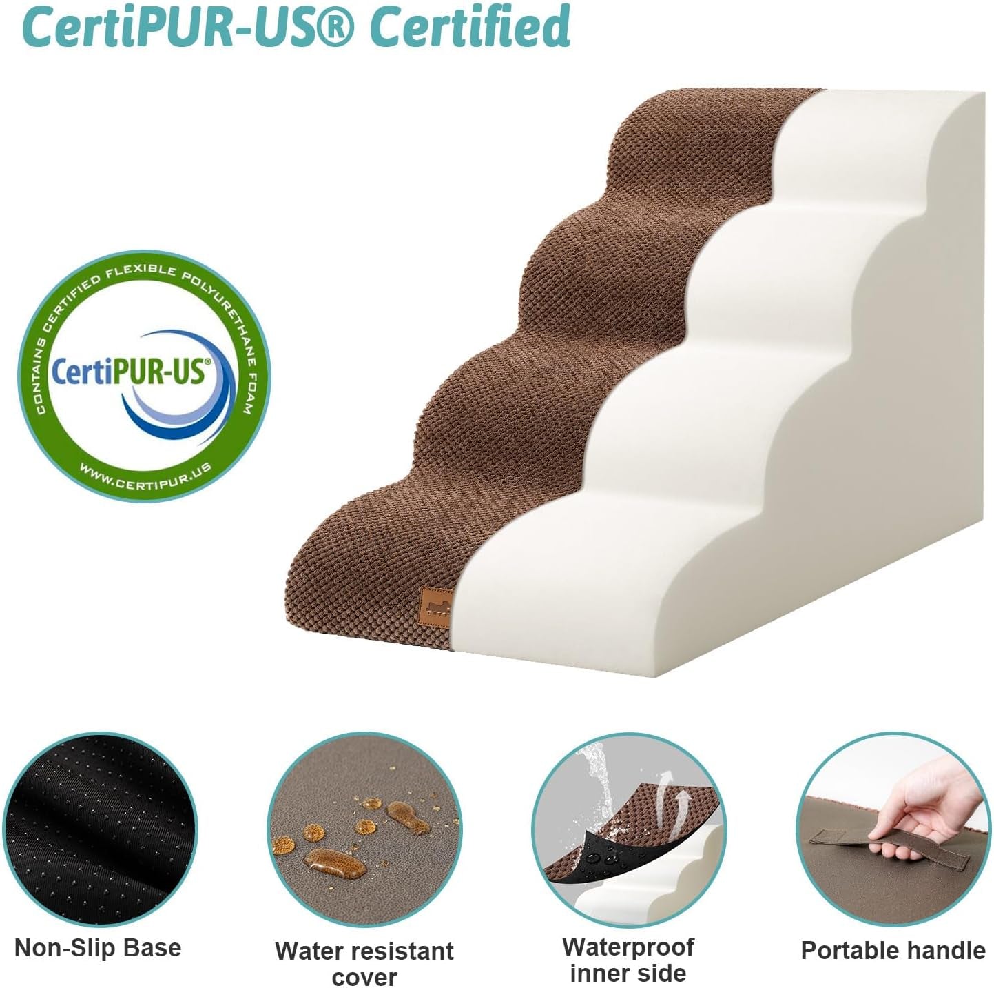 Dog Stairs Dog Steps Dog Ramp for Small Dogs and Cats,Pets Stairs Pets Steps with High Density Lightweight Sponge Suitable for High Beds Sofa(Brown,Four Steps)