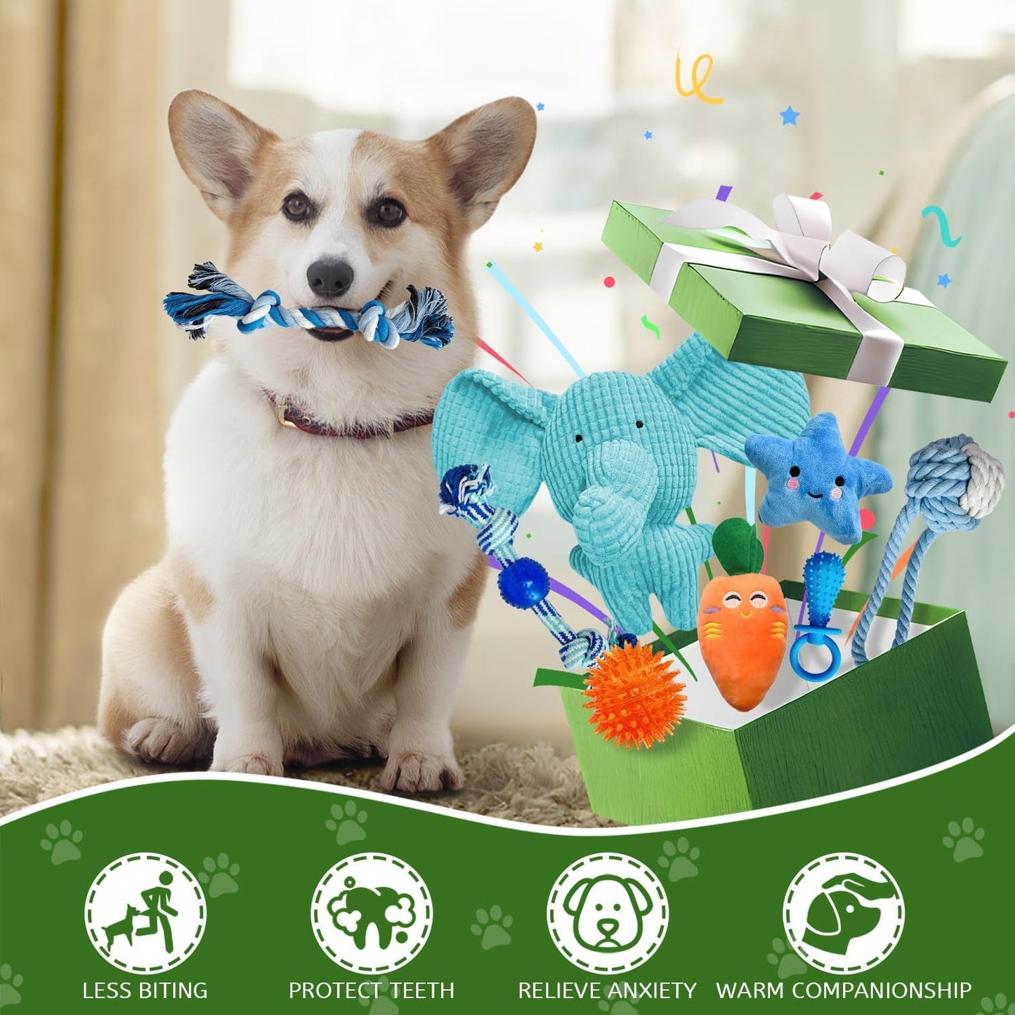 12 Dog Toys Pack of Variety Puppy Teething Toys to Keep Them Busy, Dog Gifes Box by Safe Material