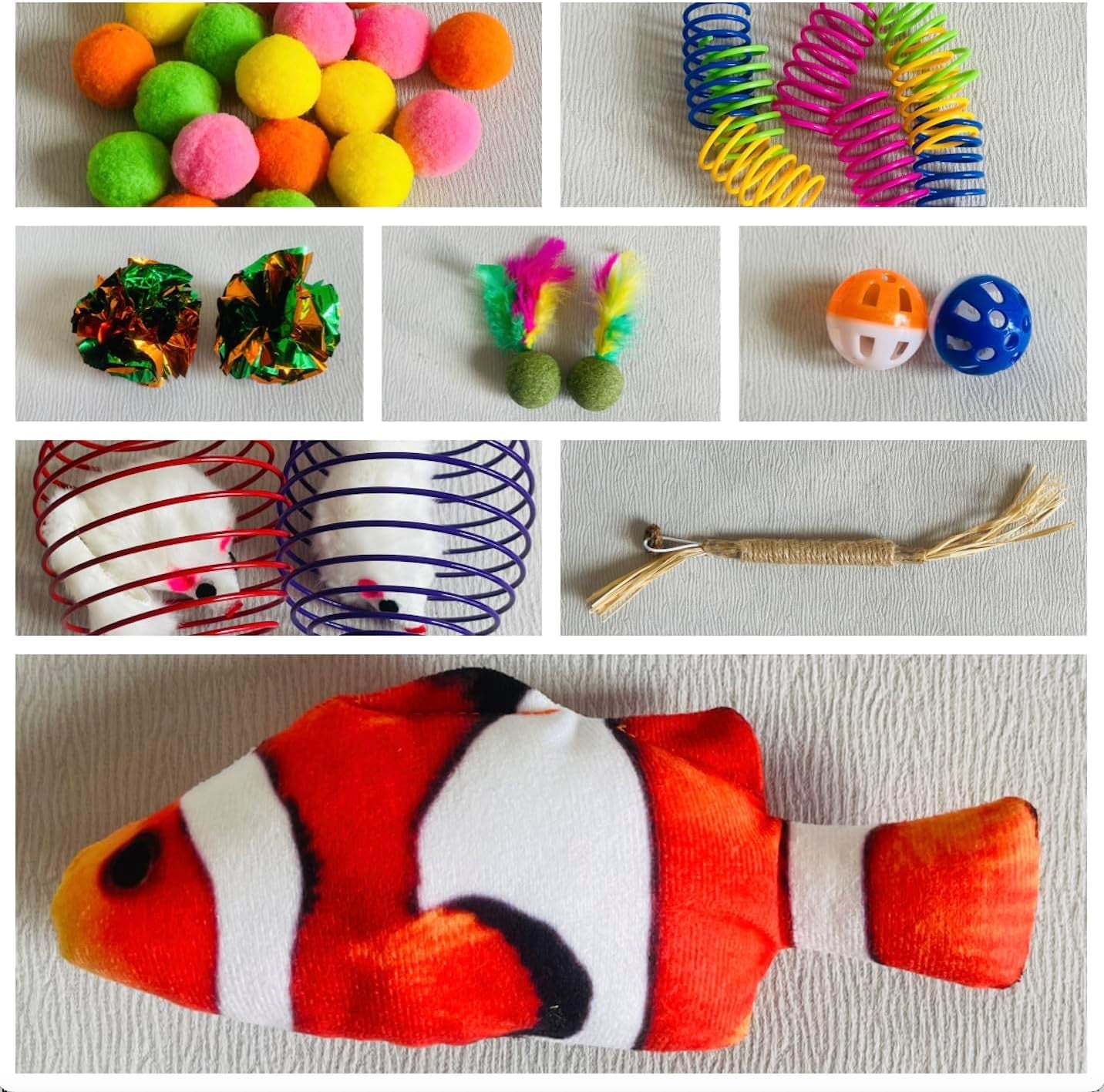 38Pcs Cat Toys,Plastic Springs,Catnip Fish,Plush Balls,Bell Balls,Mice Cage Balls,Crinkle Balls,Catnip Balls,Silvervine and Mice Cat Toys,Bite,Hunt,Indoor Cat Toys