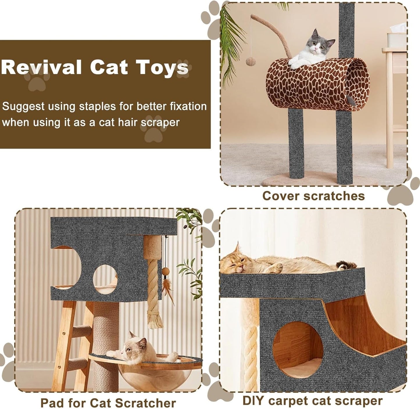 118”X15.8” Trimmable Cat Scratching Post Carpet Cover Cat Scratcher Mat Self-Adhesive Cat Tree Shelves Replacement Parts Mat Cat Scratcher for Cat Shelves Steps Couch Furniture DIY Protector