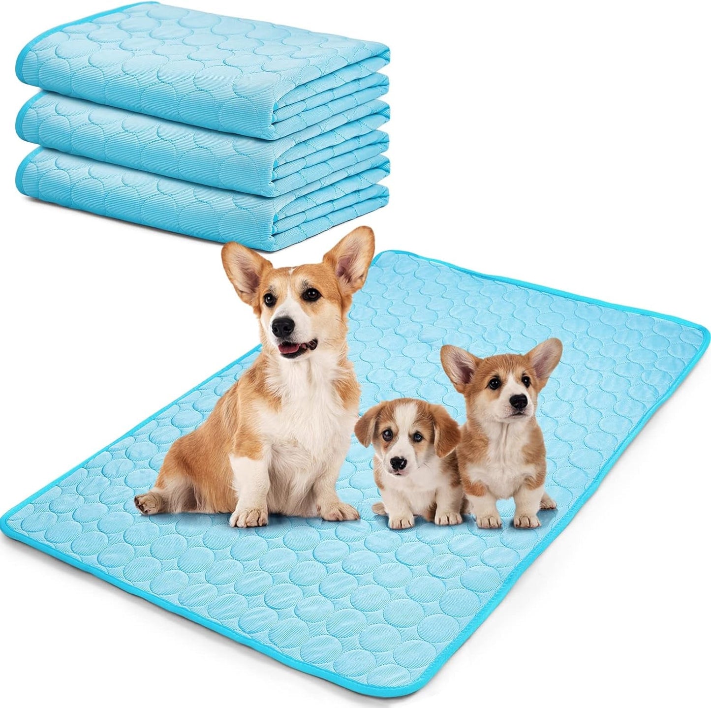 3 Pack Cooling Pad for Dog 40 X 28 in Summer Washable Dog Cooling Mat Sleeping Pad Water Absorption Top Breathable Pet Blanket Crate Pad Portable for Small Medium Large Pet Outdoor or Home Use, Blue