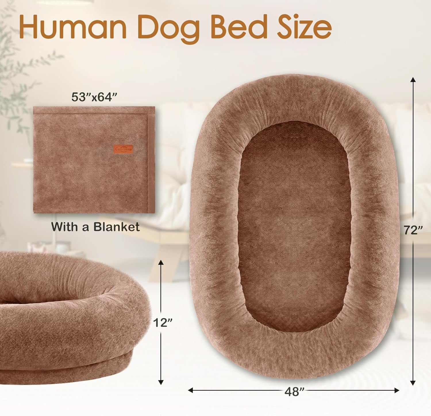 Human Dog Bed Adult Dog Bed Bean Bag Bed for Adults Giant Dog Bed Pet Beds for Large Dogs with Washable Faux Fur Cover Fluffy Dog Beanbeds(Brown)