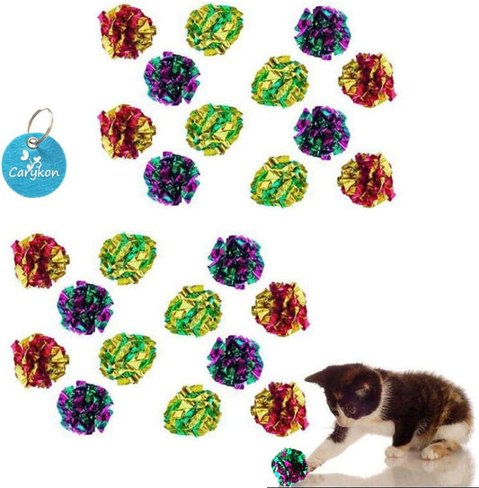 24 Pcs Metallic Colors Shinning Mylar Crinkle Balls Cat Kitten Pet Toys for Interactive Exercise, Assorted Colors