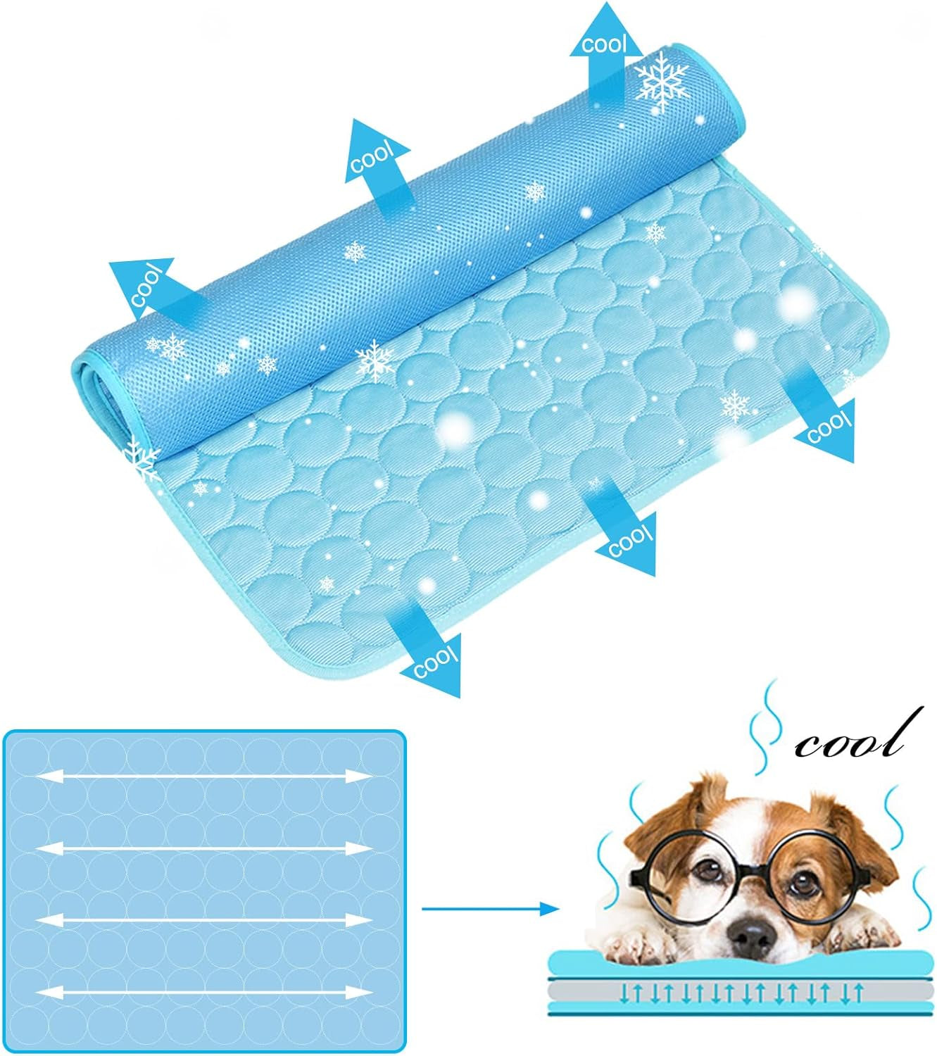 Dog Cooling Mat Dog Self Cooling Pad, Ice Silk Machine Washable Summer Cooling Mat for Dogs Cats, Kennels, Crates and Beds