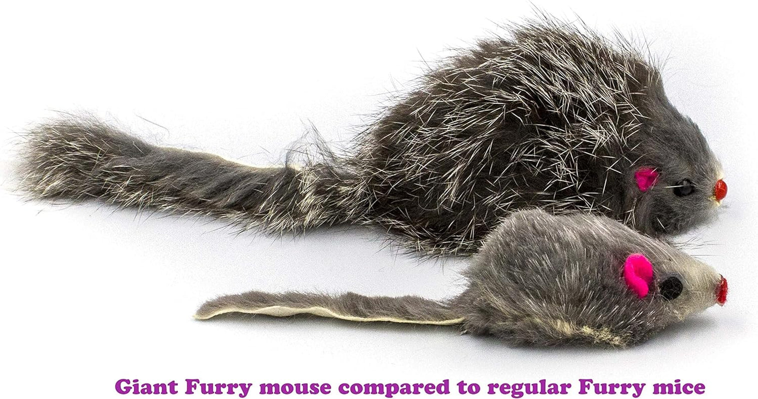 10 Giant Furry Mice with Catnip and Rattle Sound Made of Real Rabbit Fur Interactive Catch Play Mouse Toy for Cat, Pack of 10 Mice