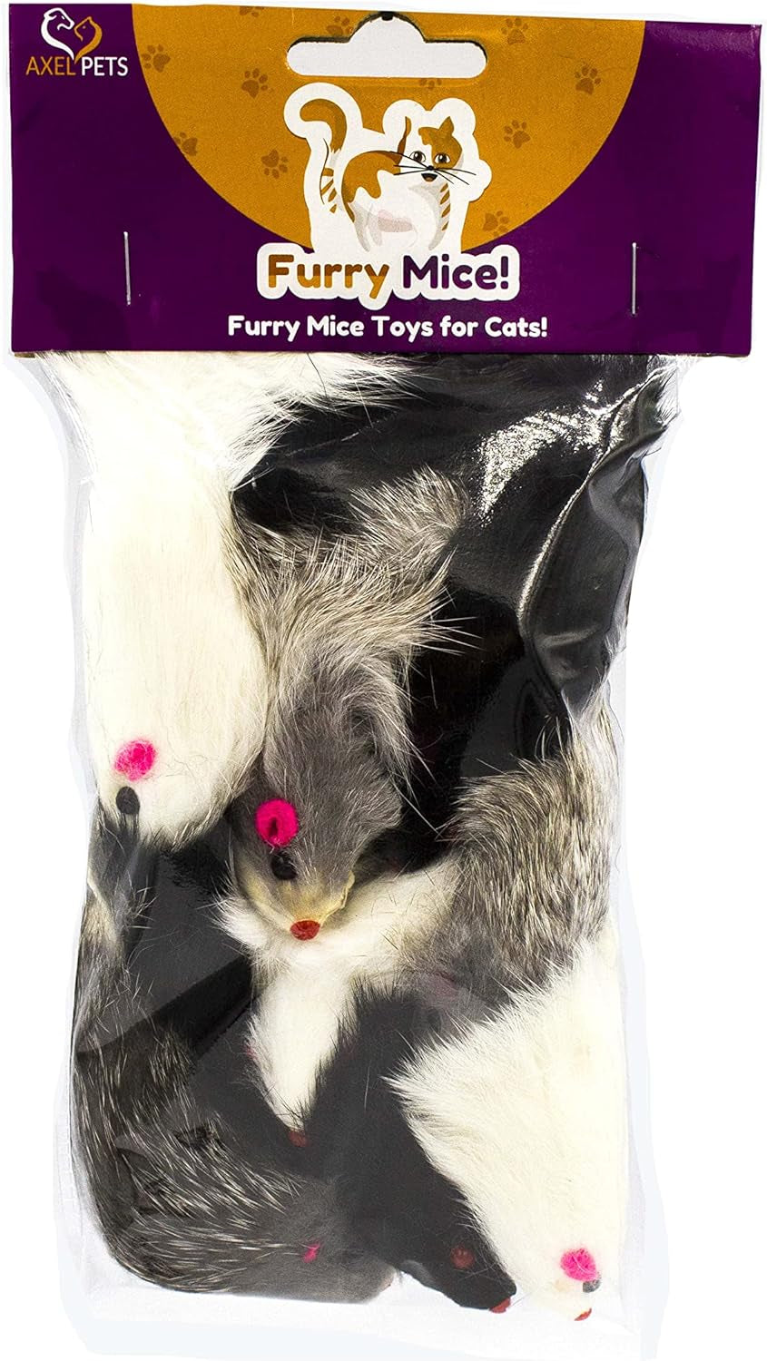 10 Giant Furry Mice with Catnip and Rattle Sound Made of Real Rabbit Fur Interactive Catch Play Mouse Toy for Cat, Pack of 10 Mice