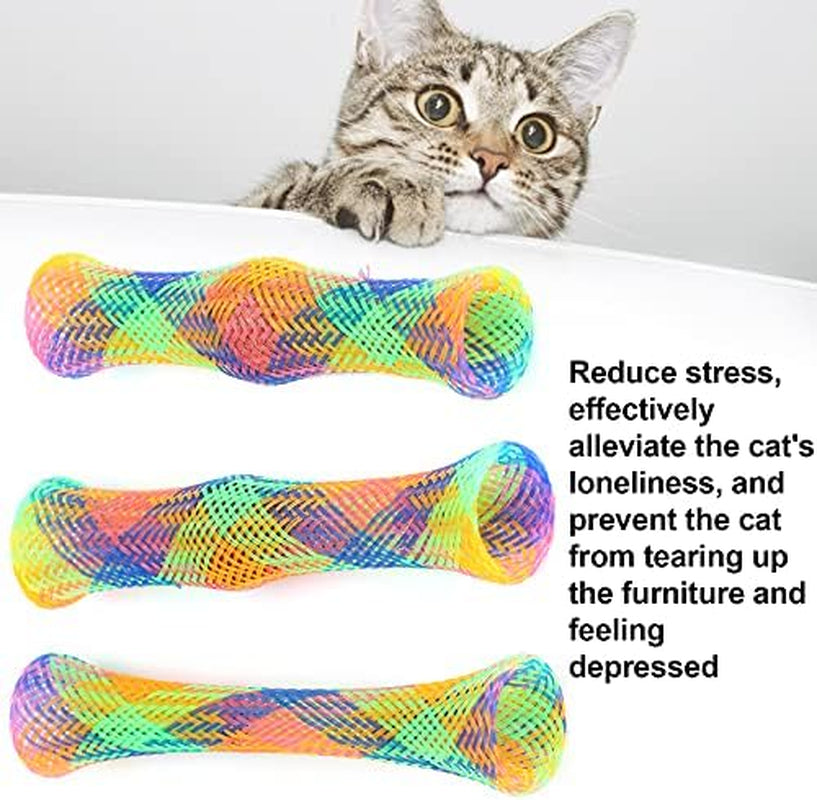 3Pcs Pet Springs Cat Toy Cat Spring Sticks Folding Bouncing Colorful Spring Cat Toy with Bell and Catnip Cat Tube Spring Toy Colorful Cat Plastic Coil