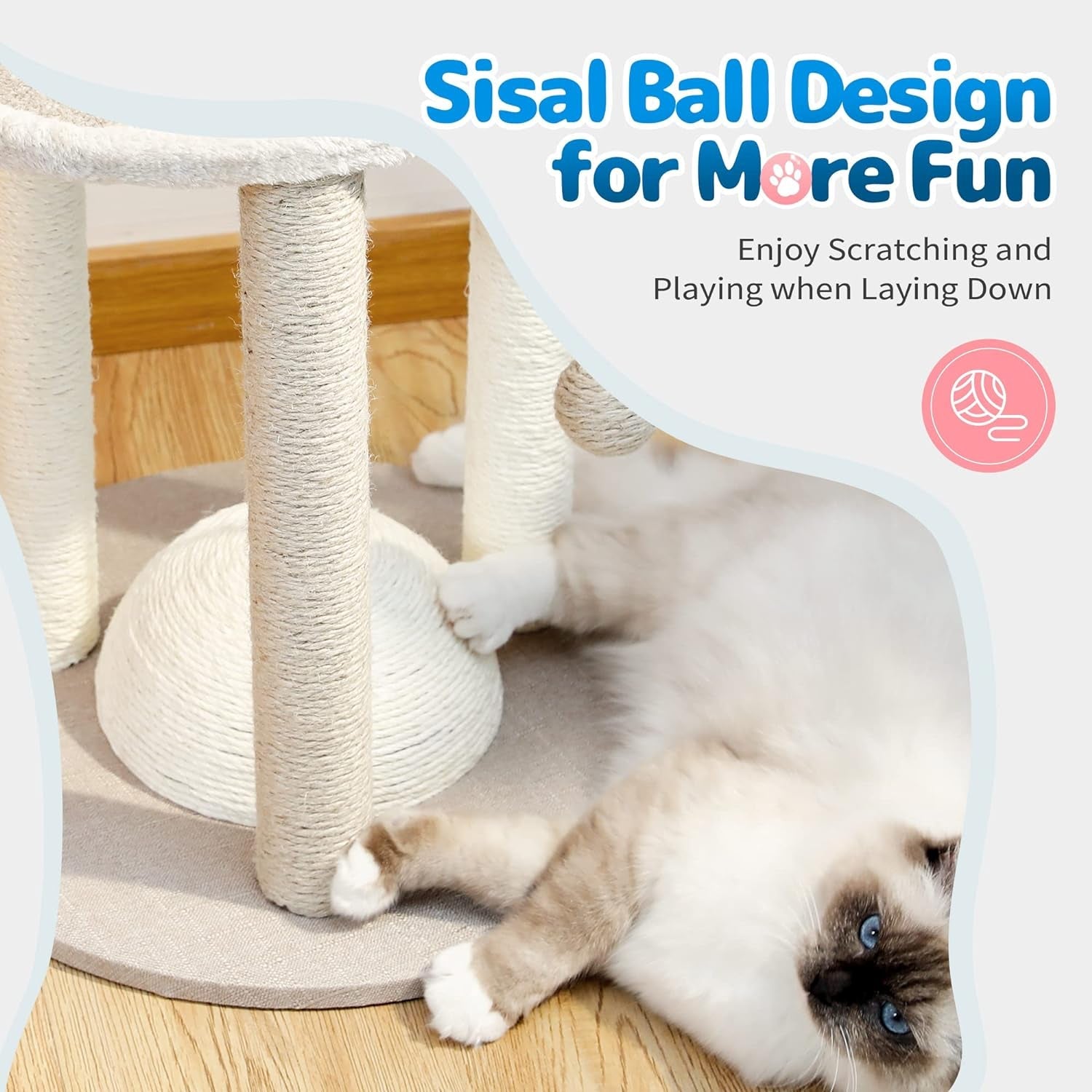 Made4Pets Cat Scratching Posts, Small Cat Tree for Indoor Cats, 4 in 1 Kitten Scratch Ball Toy, Soft Cat Bed Perch with Carpet Covered, 17" Cute Cat Tower Scratcher with Hanging Ball and Sisal Rope