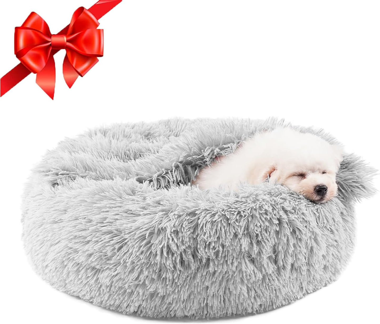 Dog Beds for Small Medium Dogs, Donut Dog Bed with Blanket Attached, Calming Dog Bed Washable (20"/26"/35")…