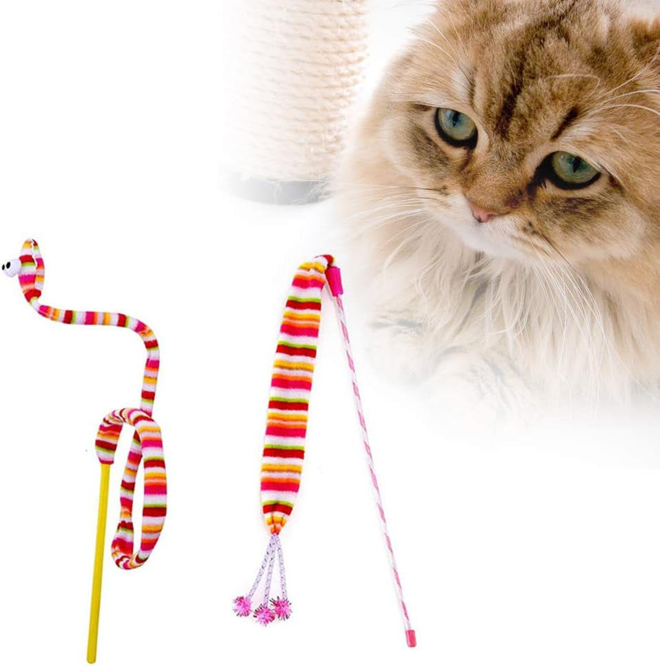 2PCS Cat Sticky Toys Rainbow Ribbon with Built in Bell Teaser and Exerciser for Cat and Kitten Cat Entertainment Toy