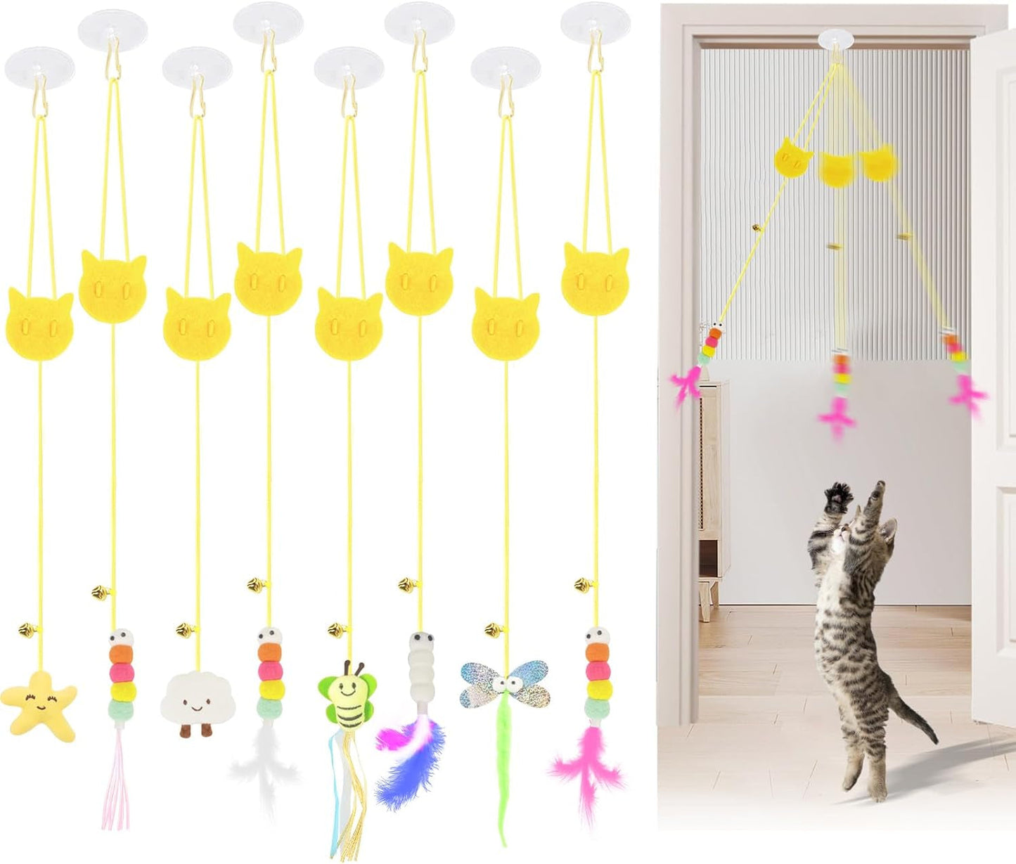 1 Pack Interactive Cat Feather Toys Doorway Cat Toys for Indoor Cat Interactive Door Hanging Cat Toys Retractable Teaser Toy over the Door Cat Toys Mouse Hanging String Toys for Cats (Single)