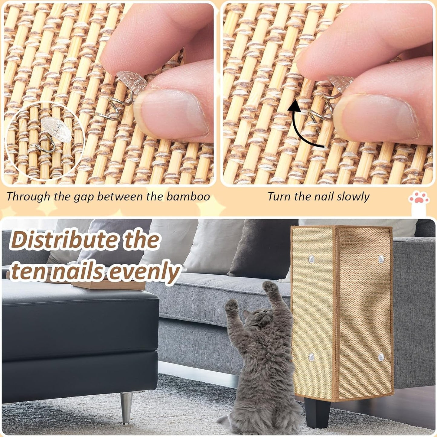 2 Pcs 23.6 X 15.7 Inch Cat Scratch Furniture Protector Cat Scratch Mat with Helical Nails Couch Cat Scratch Protector Couch Covers for Cats Pet Scratching Pads for Indoor Couch, Sofa, Carpet