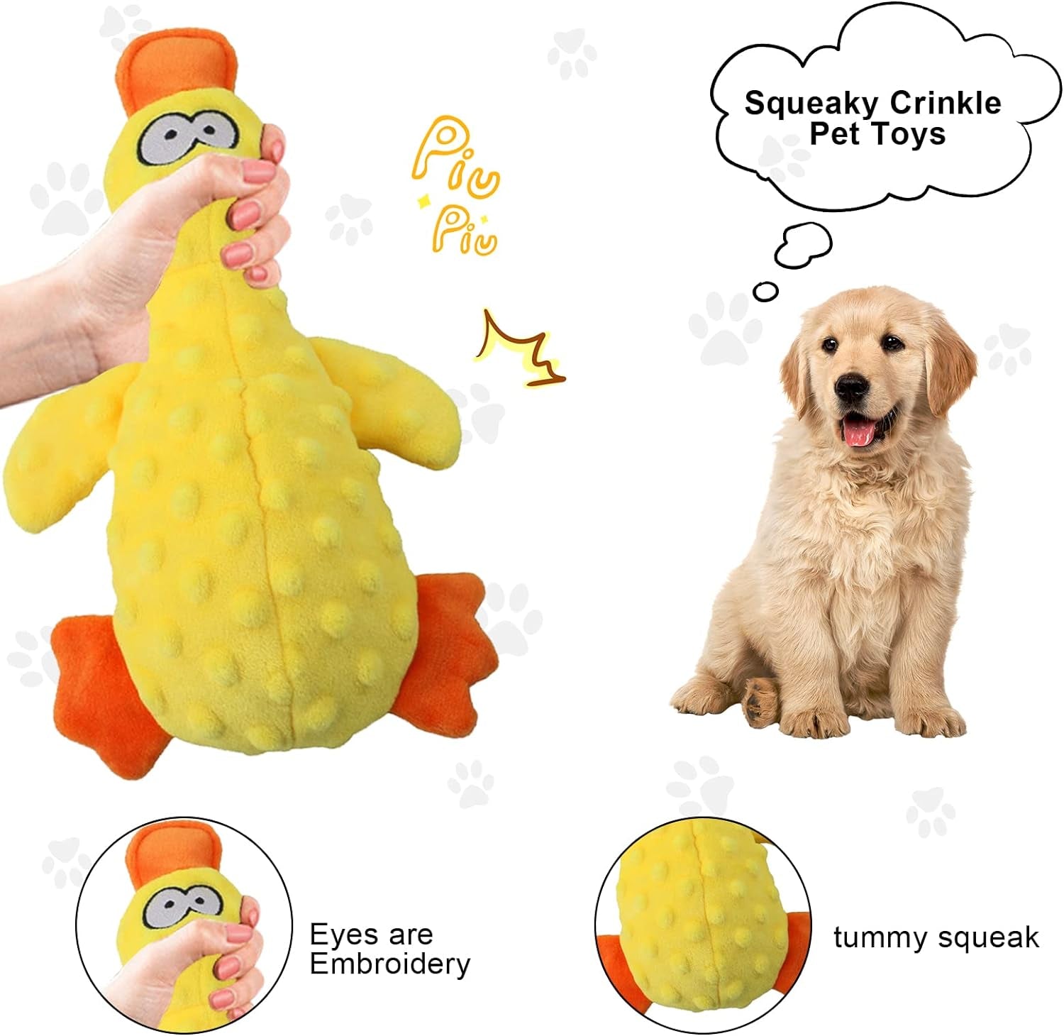 3 Pack Squeaky Dog Toys,Duck Crinkle Plush Dog Toys for Aggressive Chewers,Durable Interactive Dog Toys for Puppy Small, Medium and Large Dogs Teething/Entertaining/Reduce Boredom