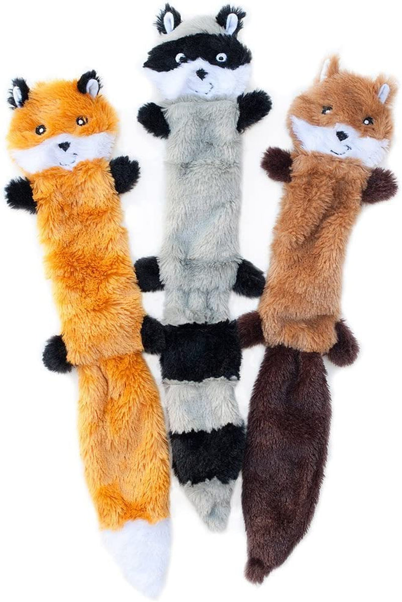 Zippypaws Skinny Peltz - Fox, Raccoon, & Squirrel - No Stuffing Squeaky Dog Toys, Unstuffed Chew Toy for Small & Medium Breeds, Bulk Multi-Pack of 3 Soft Plush Toys, Flat No Stuffing Puppy Toys - 11"