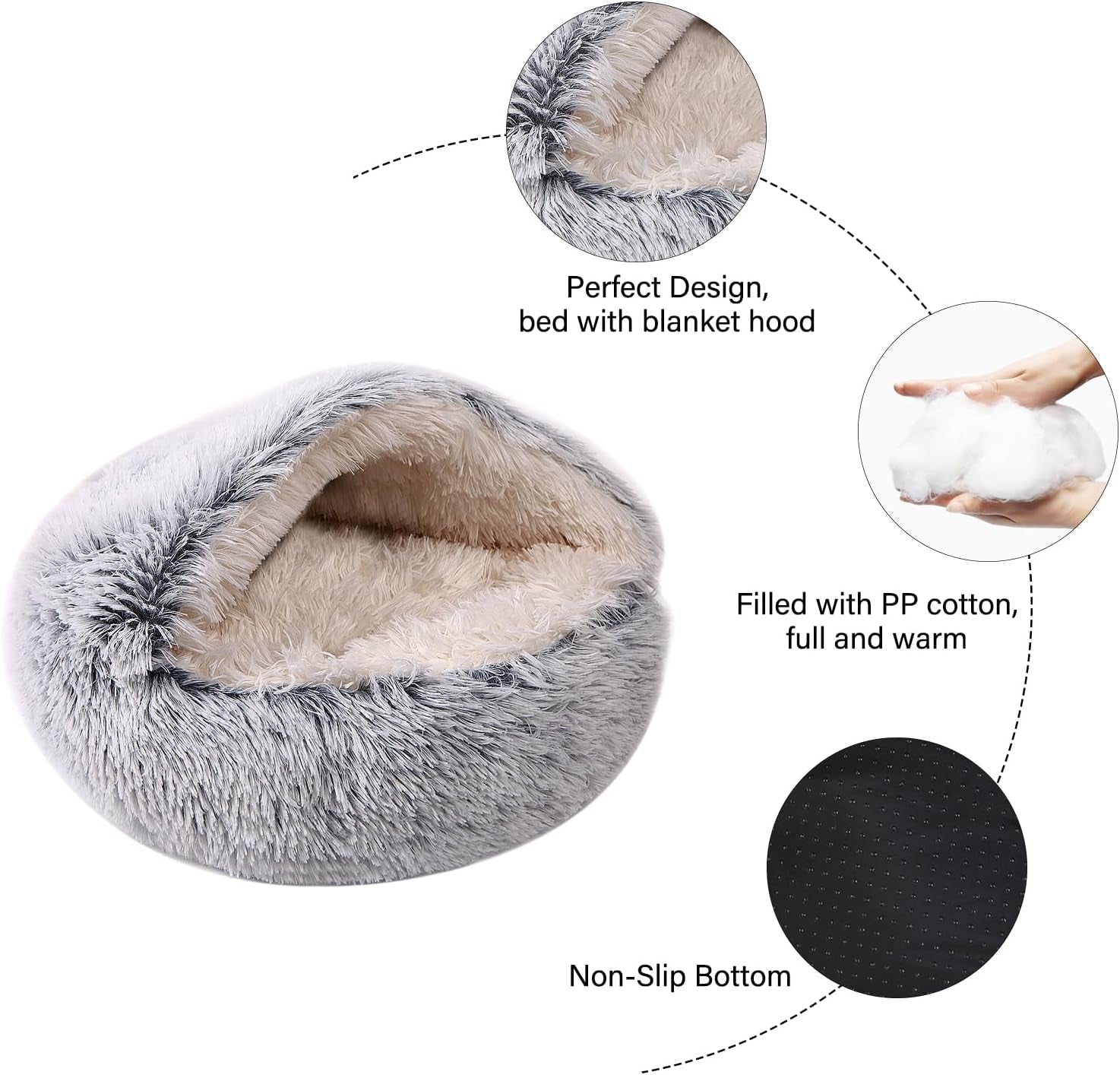 Cozy Dog Bed Cat Bed with Cover Cave for Small Dogs,Hooded Plush Cat Cave for Indoor Cats