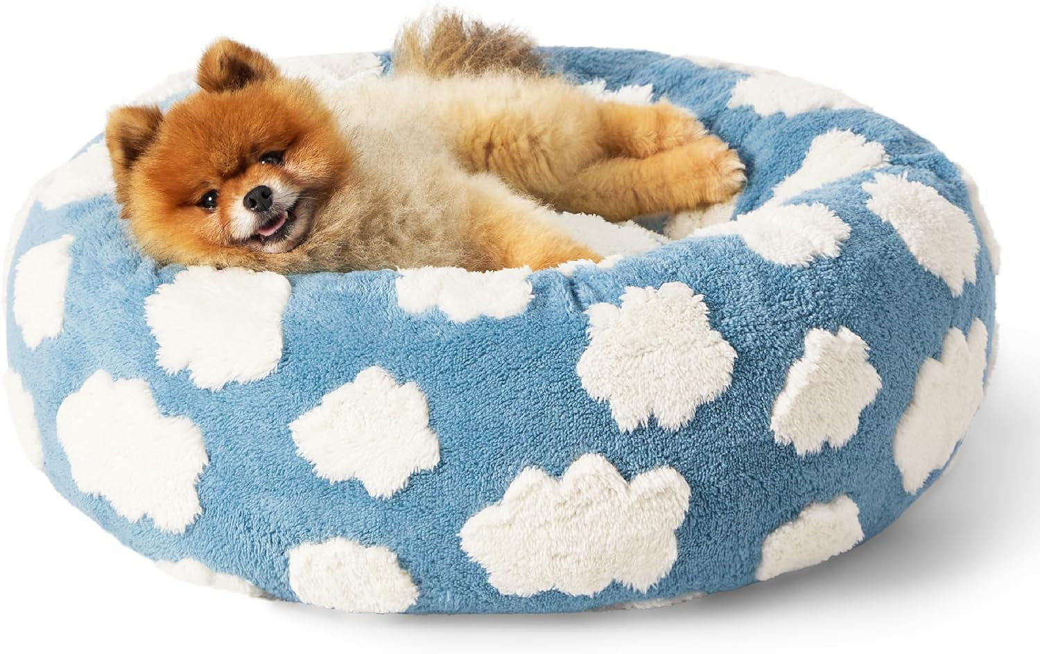 Lesure Donut Small Dog Bed - round Cat Beds for Indoor Cats Calming Pet Beds, Cute Modern Beds with Jacquard Shaggy Plush & anti Slip Bottom, 30 Inch, Blue