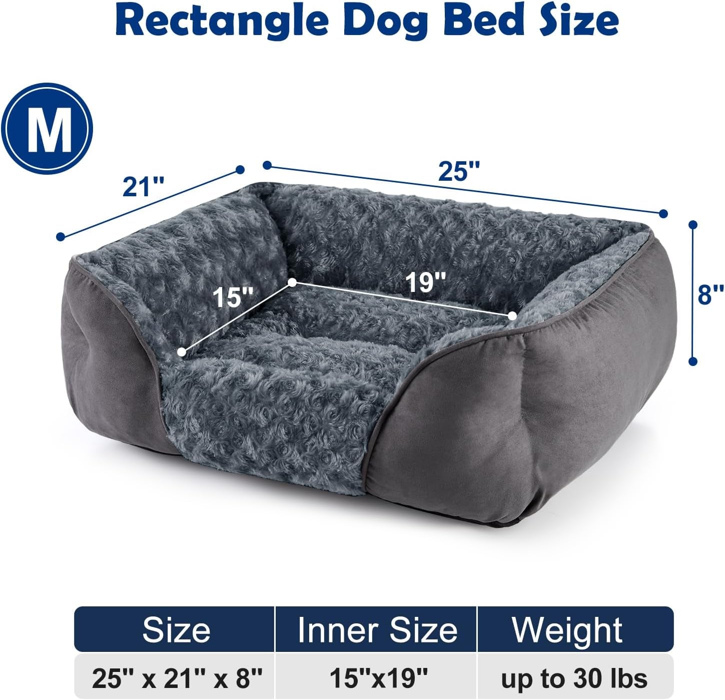 Dog Bed for Medium Small Large Dogs, Rectangle Durable Washable Puppy Bed, Orthopedic Dog Sofa Bed, Textured Soft Calming Sleeping Cat Beds for Indoor with Anti-Slip Bottom