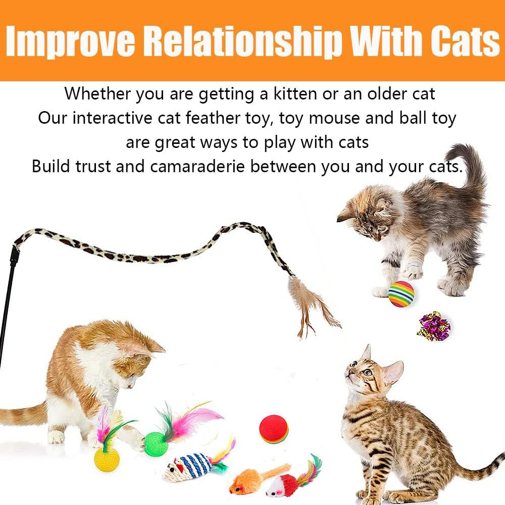 21 Pcs Cat Toys for Indoor Cats Collapsible Cat Tunnel Interactive Feather Teaser Wand Ball Toy for Kitten Cats