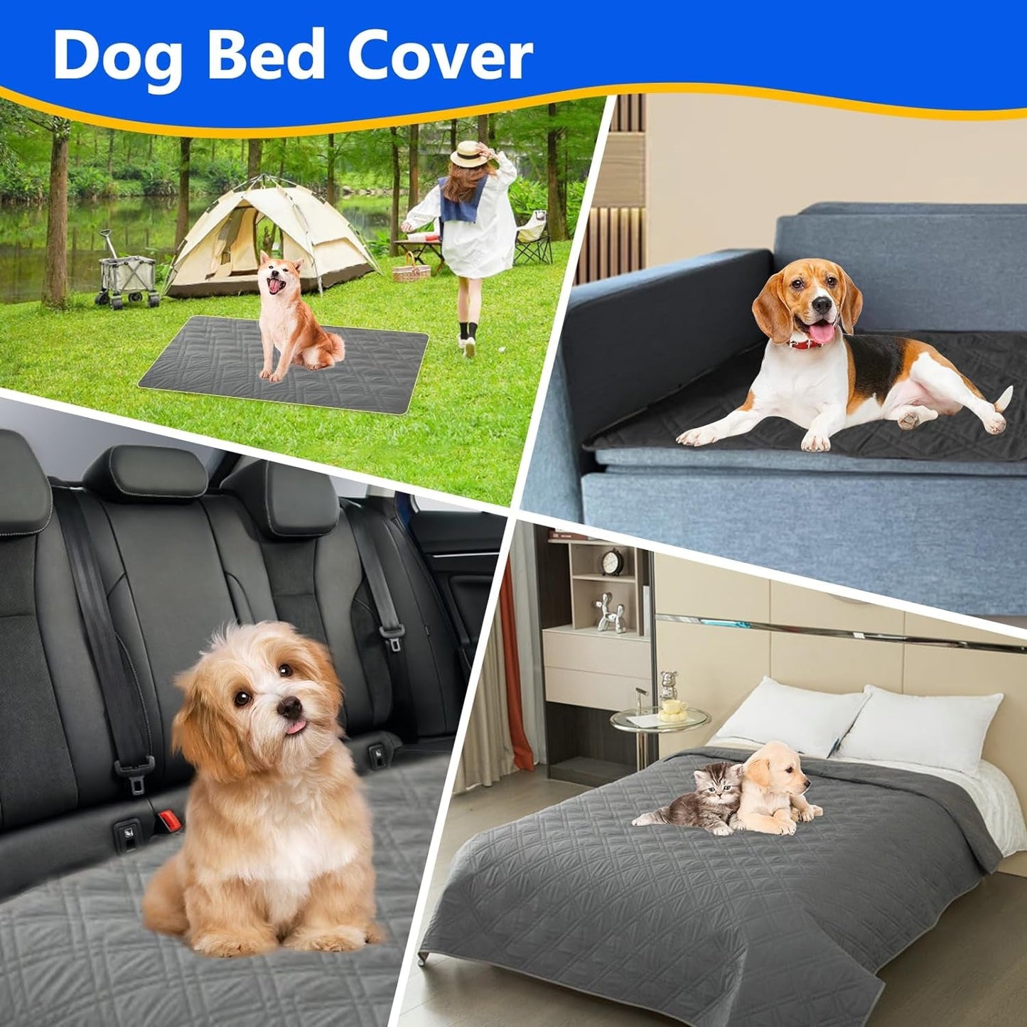 Dog Bed Cover, 100% Waterproof & Anti-Slip Pet Blanket Sofa Bed Mat, Reusable Bed Cover for Dogs, Washable Geometric Embroidery Mattress, Camping Pad for Pet/Dog/Cat (52X82 Inch, Grey)