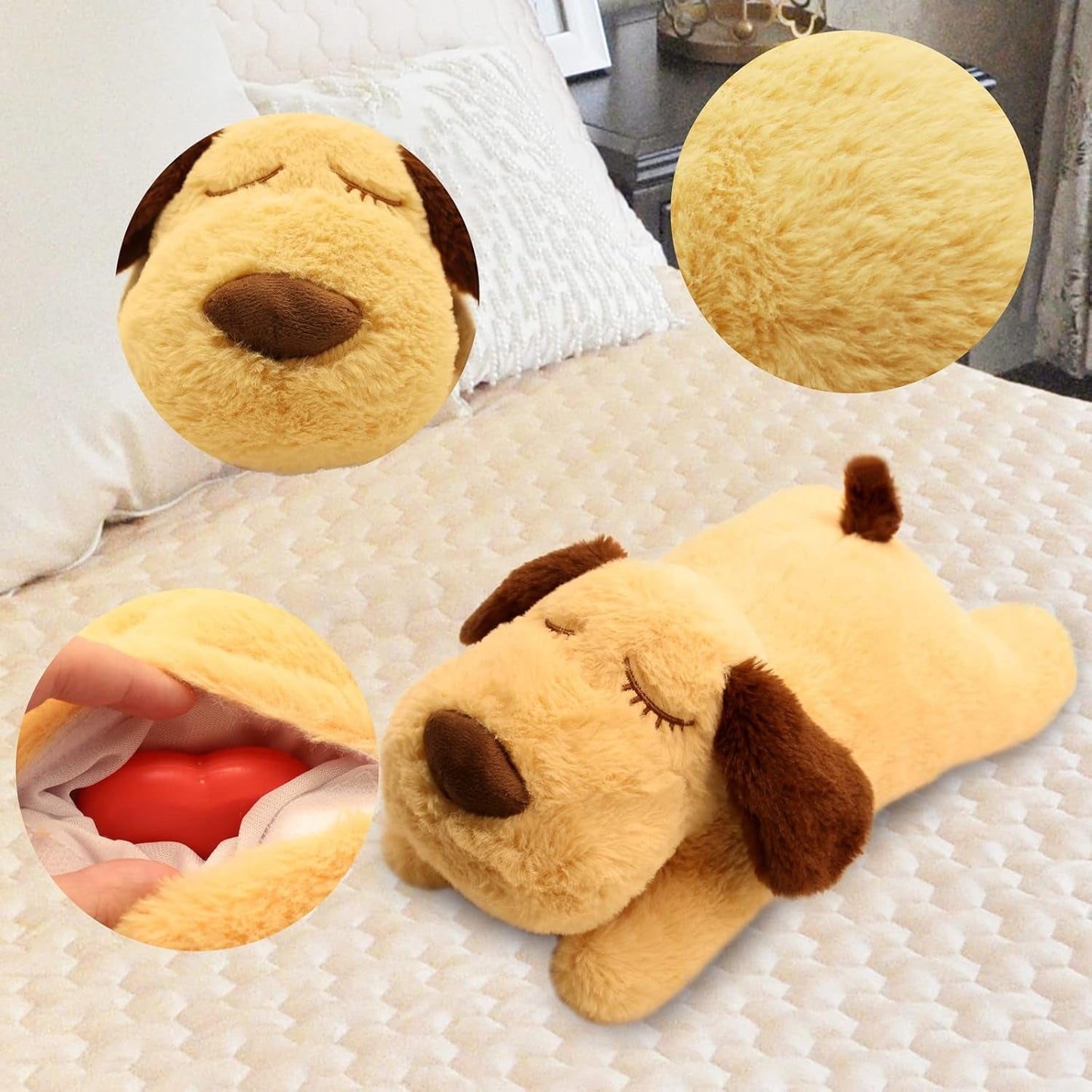 3T Group Heartbeat Dog Toy for Puppy Dog Toys with Heartbeat for Puppies Heartbeat Puppy Toy for Crate Calming Toys Stuffed Animal with Heartbeat Dog Pillow Toys Sleep Aid Toy (Yellow)