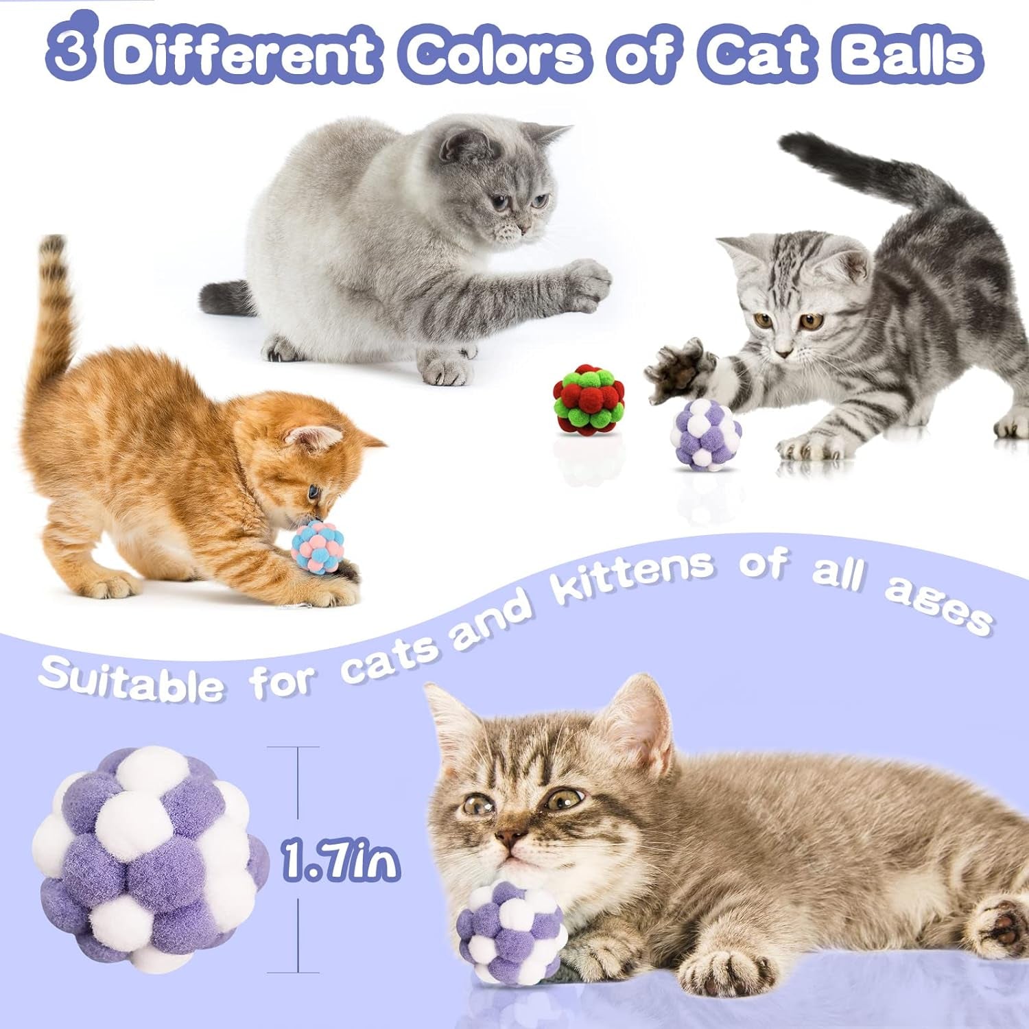 3 Pcs Ball Toy, Edible Cat Ball Double Ball for Cats Toy Rotatable Interactive Cat Kitten Toys of Indoor Cats for Soothe the Mood (W15)