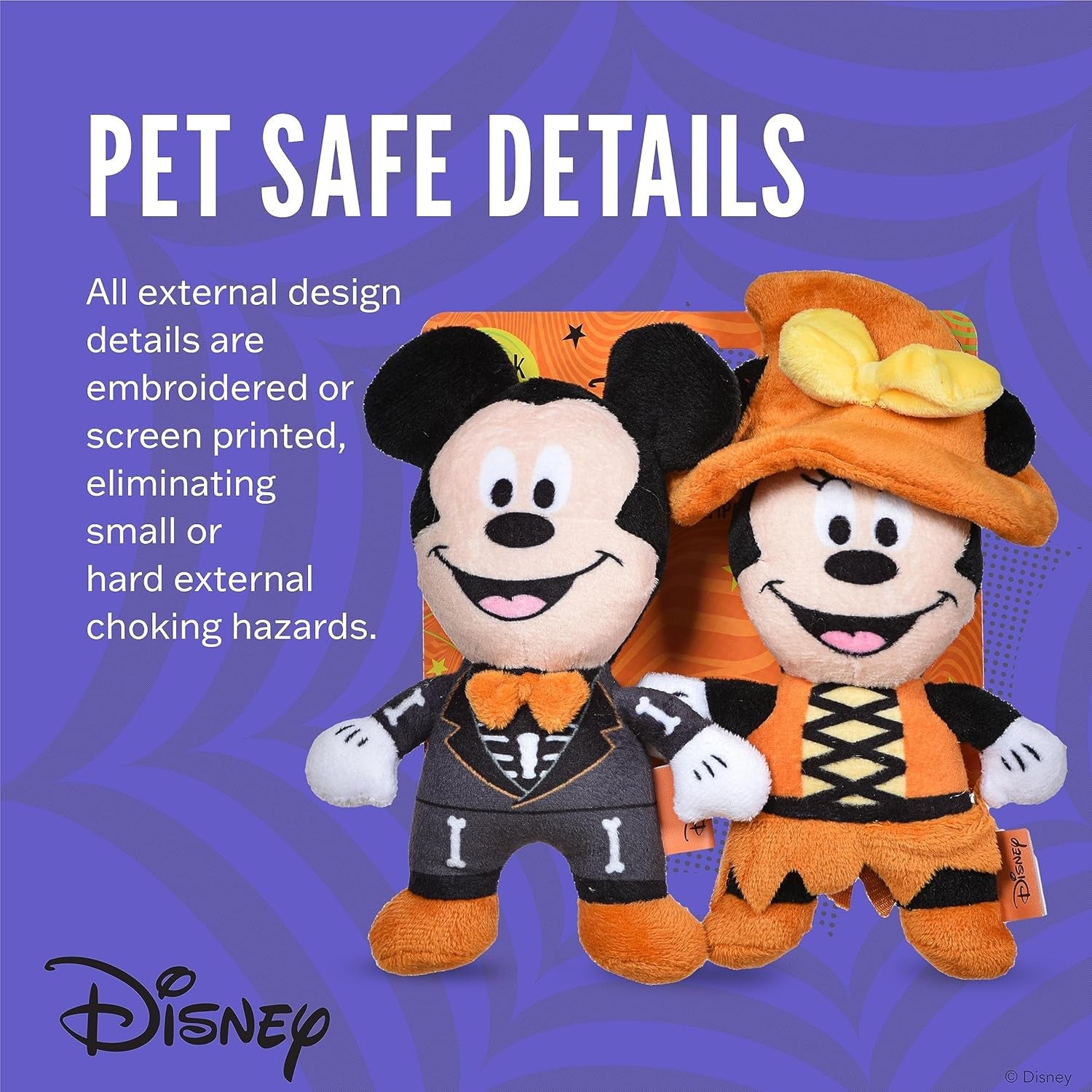 2Pc 6" Halloween Plush Mickey & Minnie Mouse Toys for Dogs | Mickey & Friends Plush Dog Toy | Halloween Toys for Dogs, Official Dog Toy Product of Disney for Pets