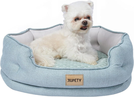 Jiupety Cooling Bed for Indoor Cats with Summer Cooling Mat, round Cozy Small Dog Bed Made of Luxury Fabrics, Keeping Cooling for Kitten and Puppy, M (20"×19"×6"), Green.