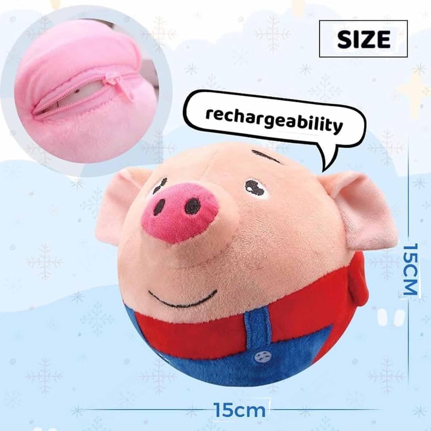 2024 New Active Moving Pet Plush Toy, Interactive Dog Toys Talking Squeaky Moving Ball Toy, Washable Cartoon Pig Plush Sound Electronic Dog Toy (Blue Pig)