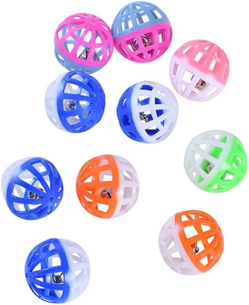 10 Pack Pet Cat Toy Bell Ball Plastic Ball Bell Chasing Parrot Bird Cat Hamster General Toy Bunny Cat Dog Toy Ball Bell Speaking Ball - Blue and Pink