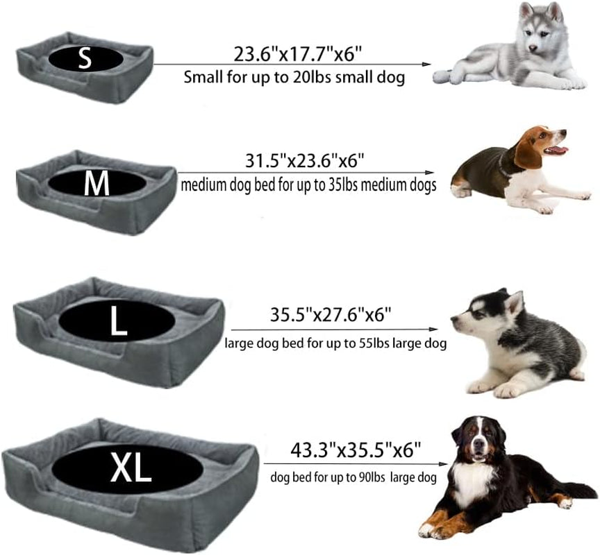 Dtxdtech Dog Beds for Large Dogs,35.4'' X 27.6'',Pet Bed Inner Waterproof Dog Bed with Non-Slip Bottom for Medium Dog,Rectangle Square Pet Bed Indoor,Machine Washable,Large,Grey