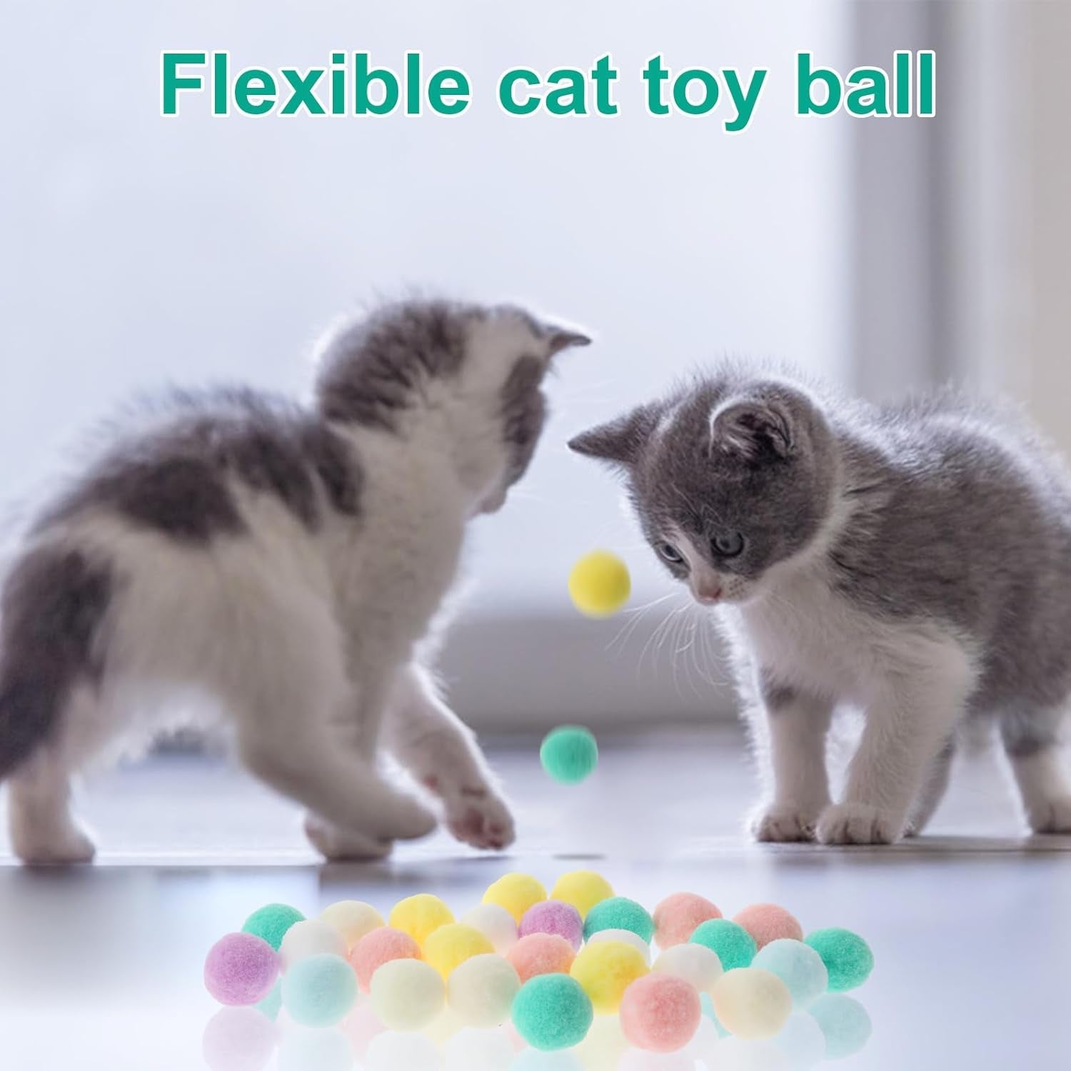 30Pcs Cat Toy Balls, Soft Kitten Pompom Ball Indoor Cats Interactive Ball Toys 3Cm/1.18In Queit Cat Ball Cat Pom Pom Balls for Pet Play Pursue Roll Fetch