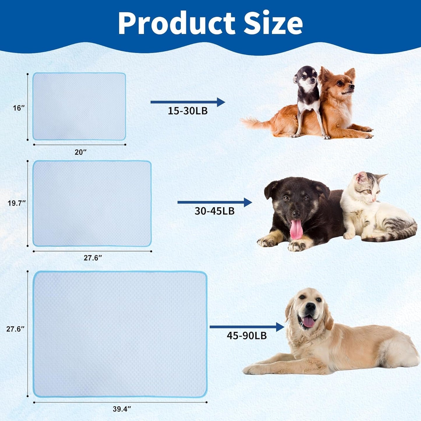 Dog Cooling Mat, Portable Pets Cooling Mat for Pets Family Use, Pets Cooling Pad Durable Machine Washble, Indoor Outdoor Uses in Crate, Kennel, Bed, Sofa or Car (L(40"X28"))