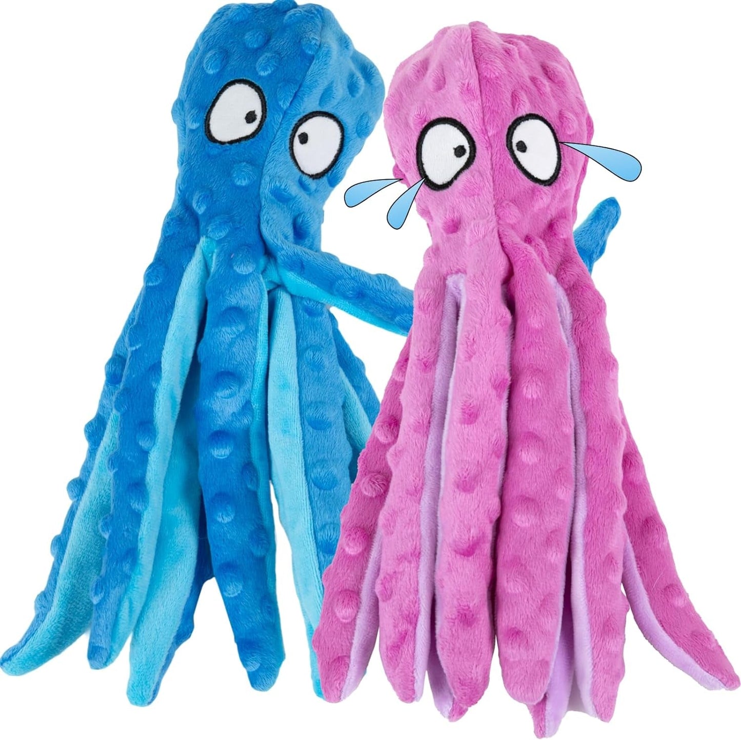 2 Pack Squeaky Dog Toys, Octopus Plush Dog Toys No Stuffing Crinkle Pet Toys for Small, Medium, Large Dogs Teething, Durable Aggressive Chewers (Green + Orange Octopus)