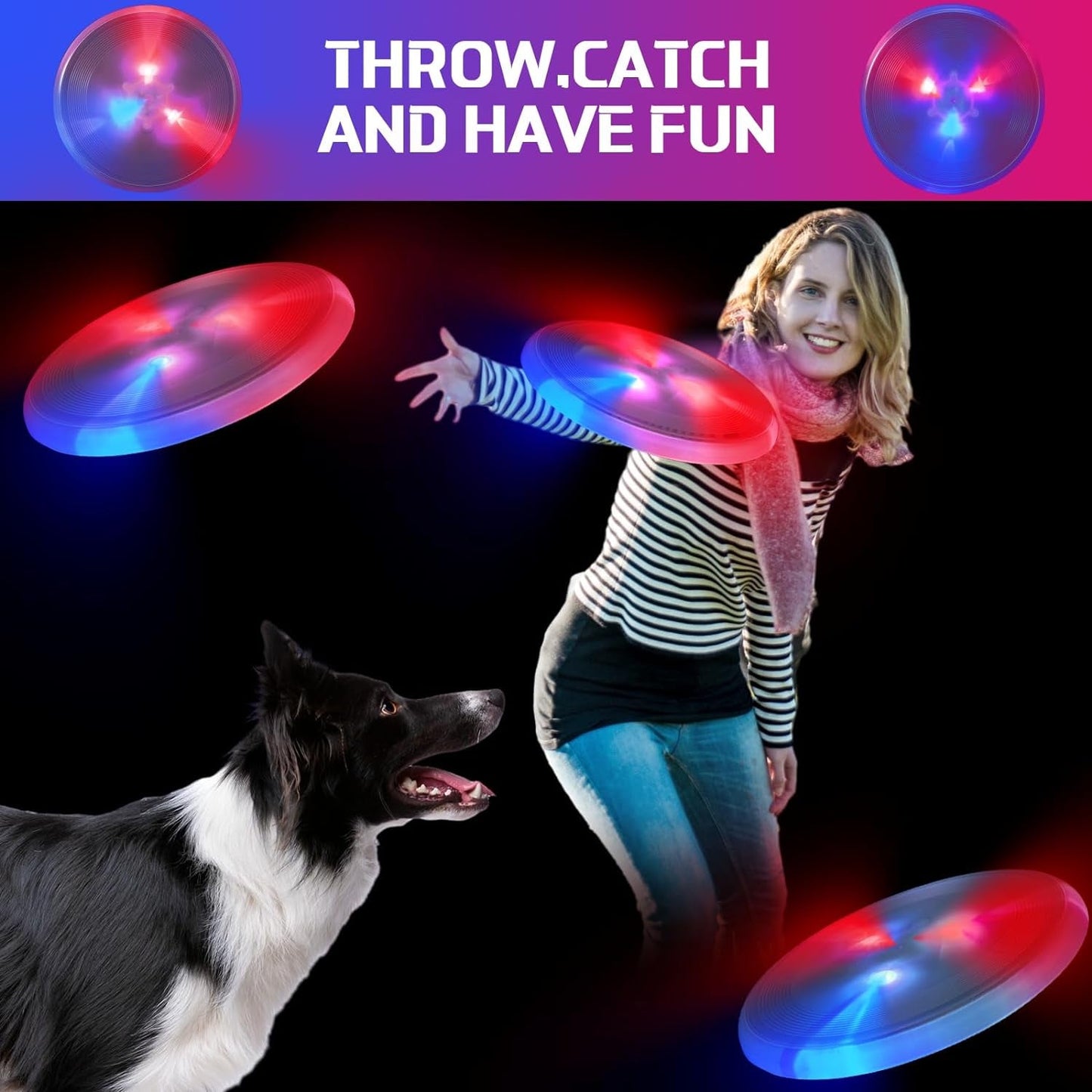 12 Pcs LED Flying Disc Dog Flying Disc Glow in the Dark Games Interactive Light up Yard Games for Pets Dogs Kids Teens Outdoors Activities