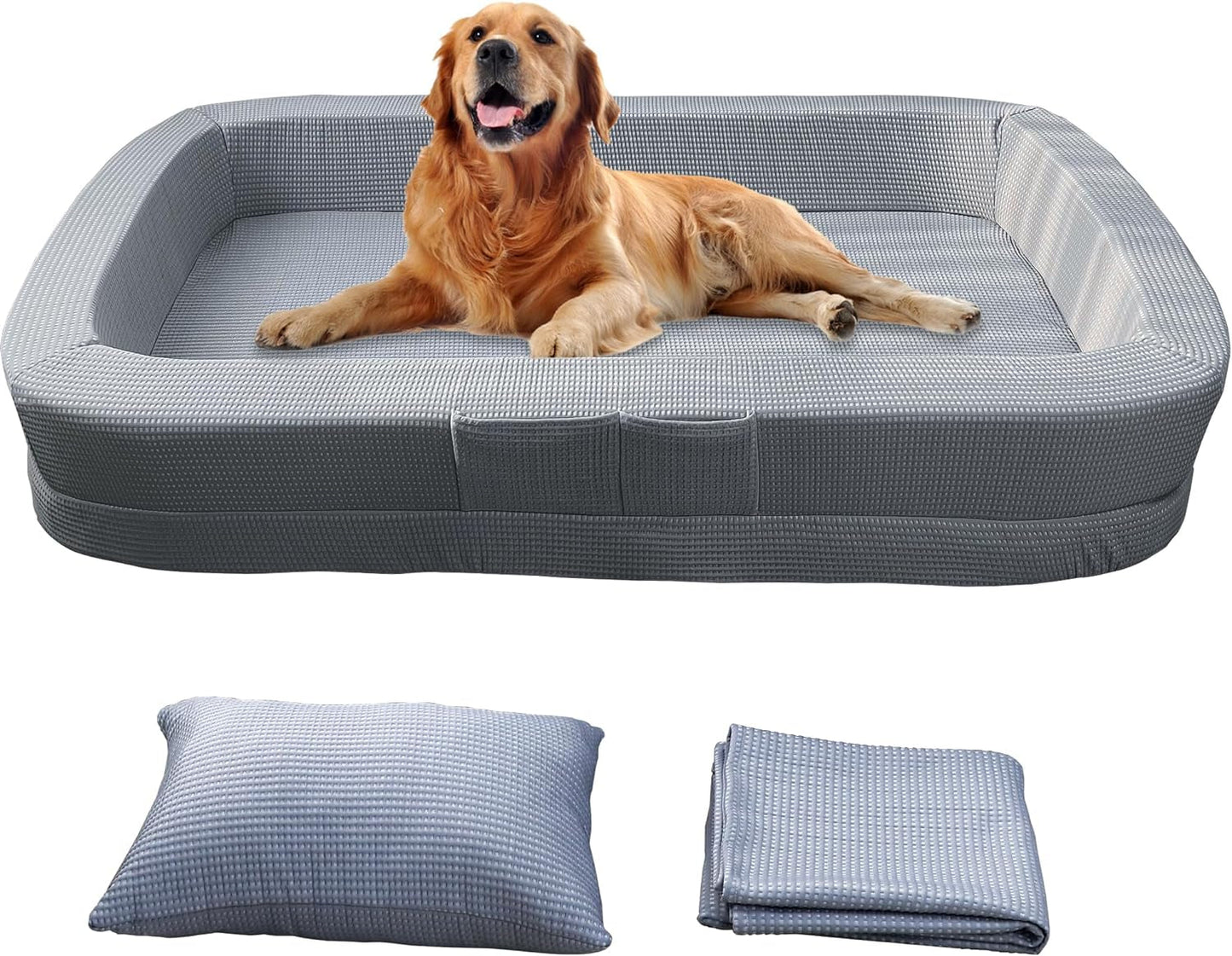 Human Sized Dog Bed, Cooling Large Pet Bed, 69" X41"X13" for Small Medium Big Pets with Blanket and Pillow Washable