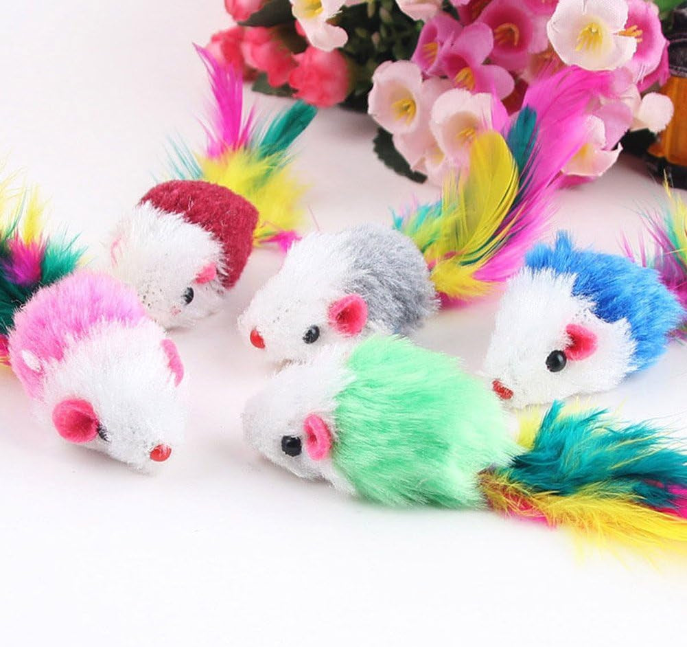 10Pcs/Lot Soft Fleece False Mouse Cat Toys Colorful Feather Funny Playing Mice Toy Birthday Xmas Gifts (Multicolor)