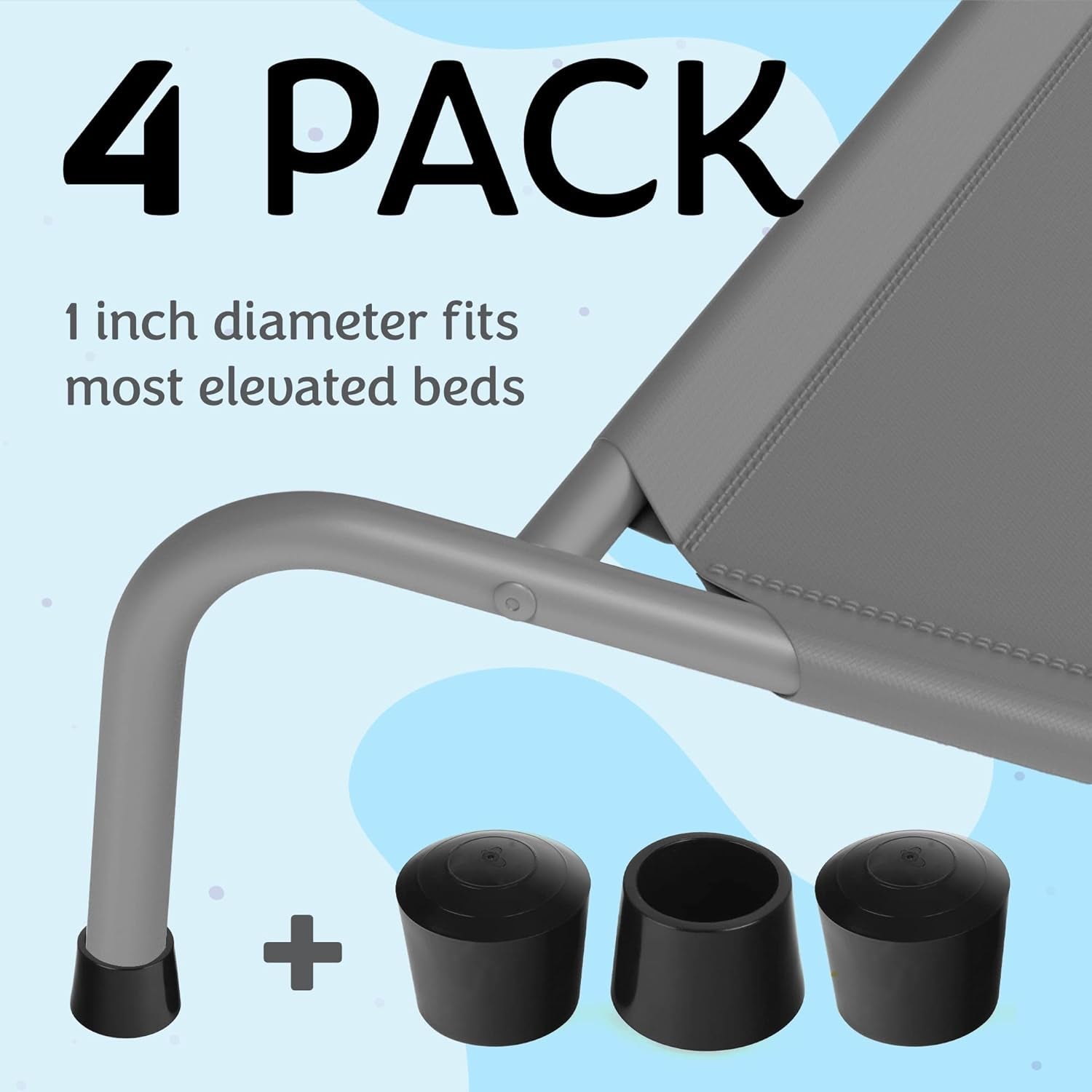 IMPRESA [4 Pack 1” Wide Elevated Dog Bed Feet to Protect Floors - Raised Dog Bed Stabilizers to Reduce Sliding - Dog Cot Feet - Elevated Pet Bed Accessory - Attachable Dog Cot Bed Leg Cap