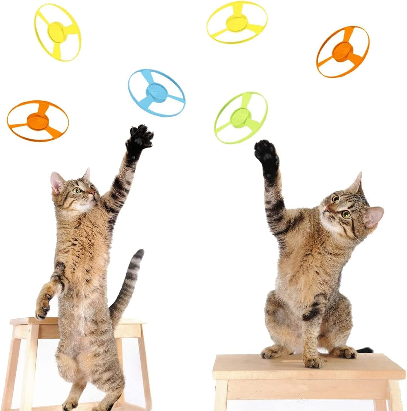 14 PCS Cat Fetch Toy with Colorful Flying Propellers Set, Cat Playing Tracking Interactive Toys for Kitten Chasing Training Hunting