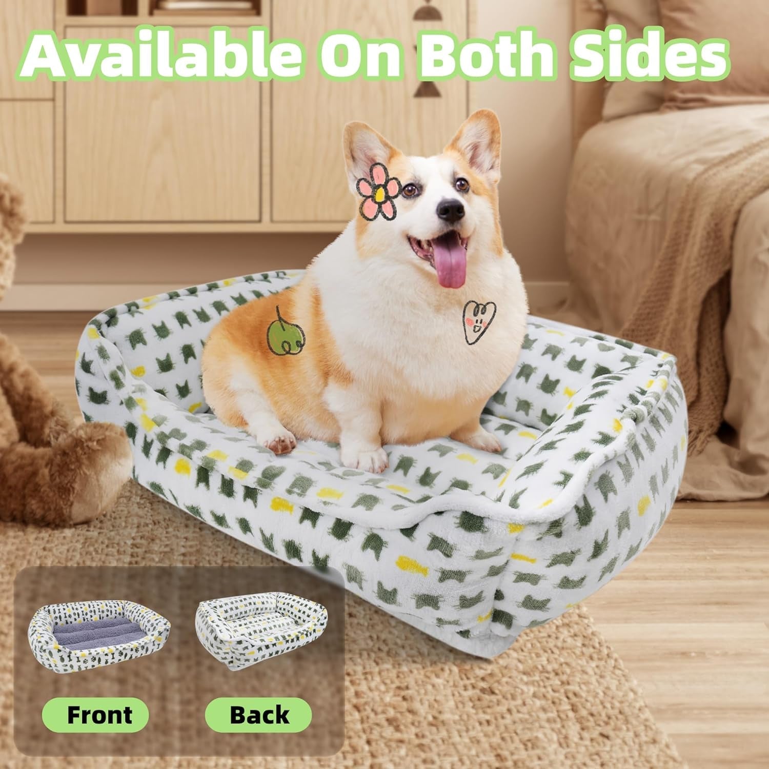 Dog Sofa Bed, Anti-Anxiety Puppy Cuddler Bed for Puppy Dog & Cat, Rectangle Washable Bed with Grey Mattress, Extra Small …