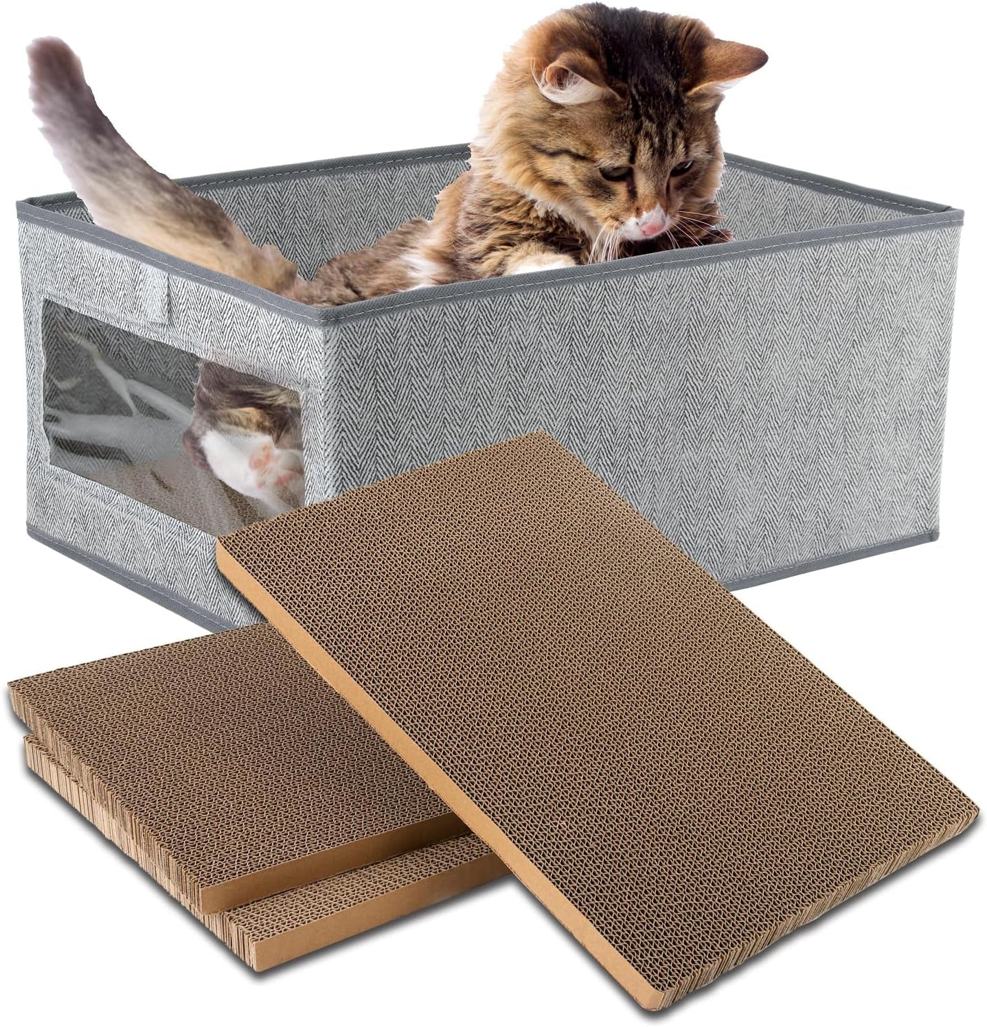 Kichwit Large Cat Scratching Pads, 3Pcs Cat Scratcher Cardboard with a Box, Reversible Cat Scratching Board,16.5" X 11.7" (Large)