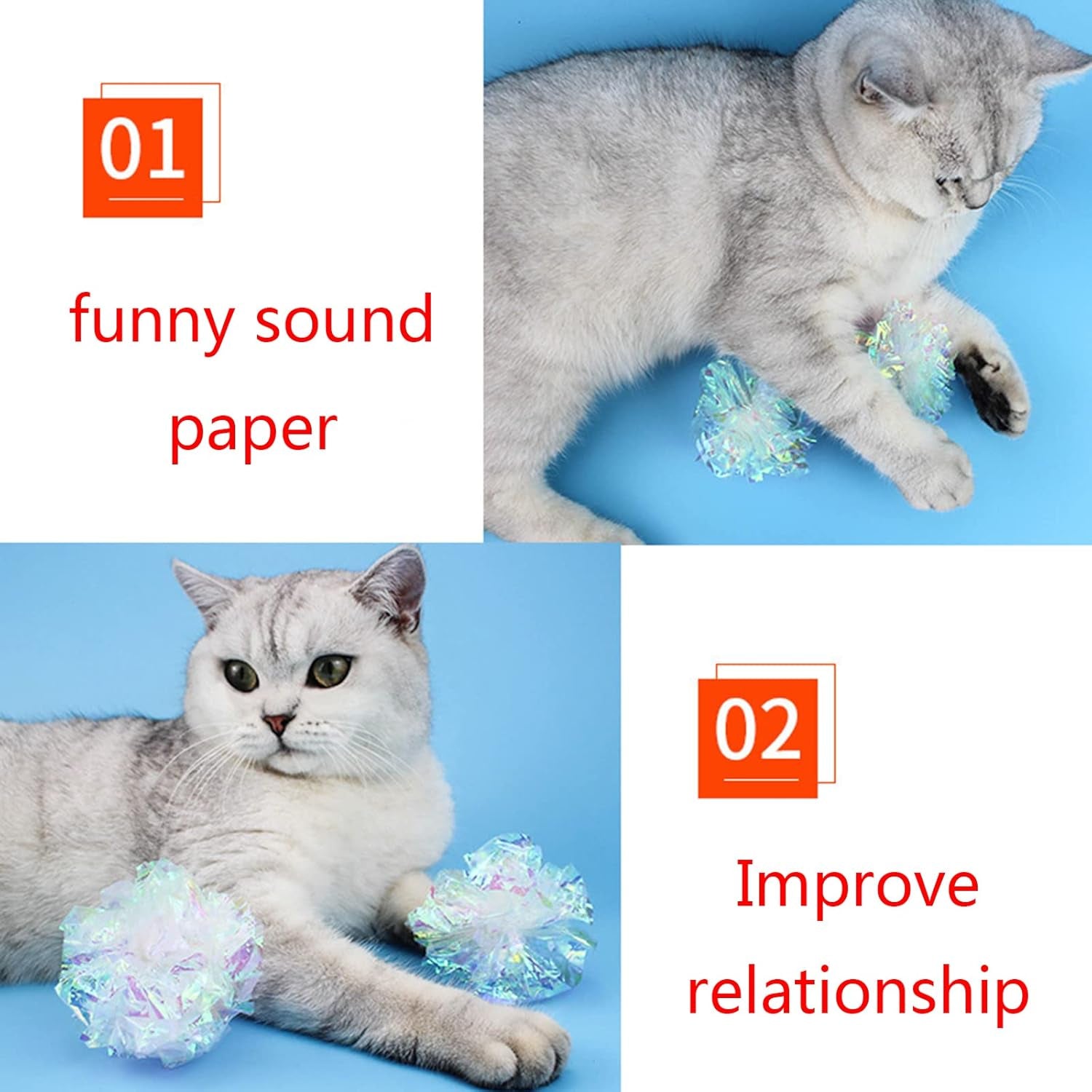 2Pcs Crinkle for 2 Inches Colorful Stress Toy Lightweight Shining Dye Free Ball for Cats for Play Toys