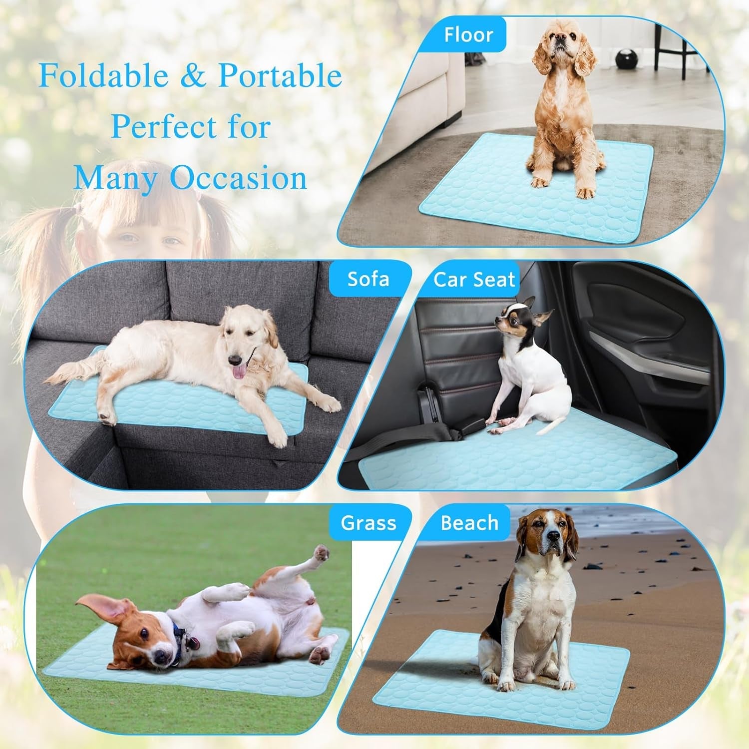 Dog Cooling Mat, Cooling Mat for Dogs Cats, Pet Reusable Bed Mat, Washable Ice Silk Mat, Self Cooling Sleeping Kennel Pad