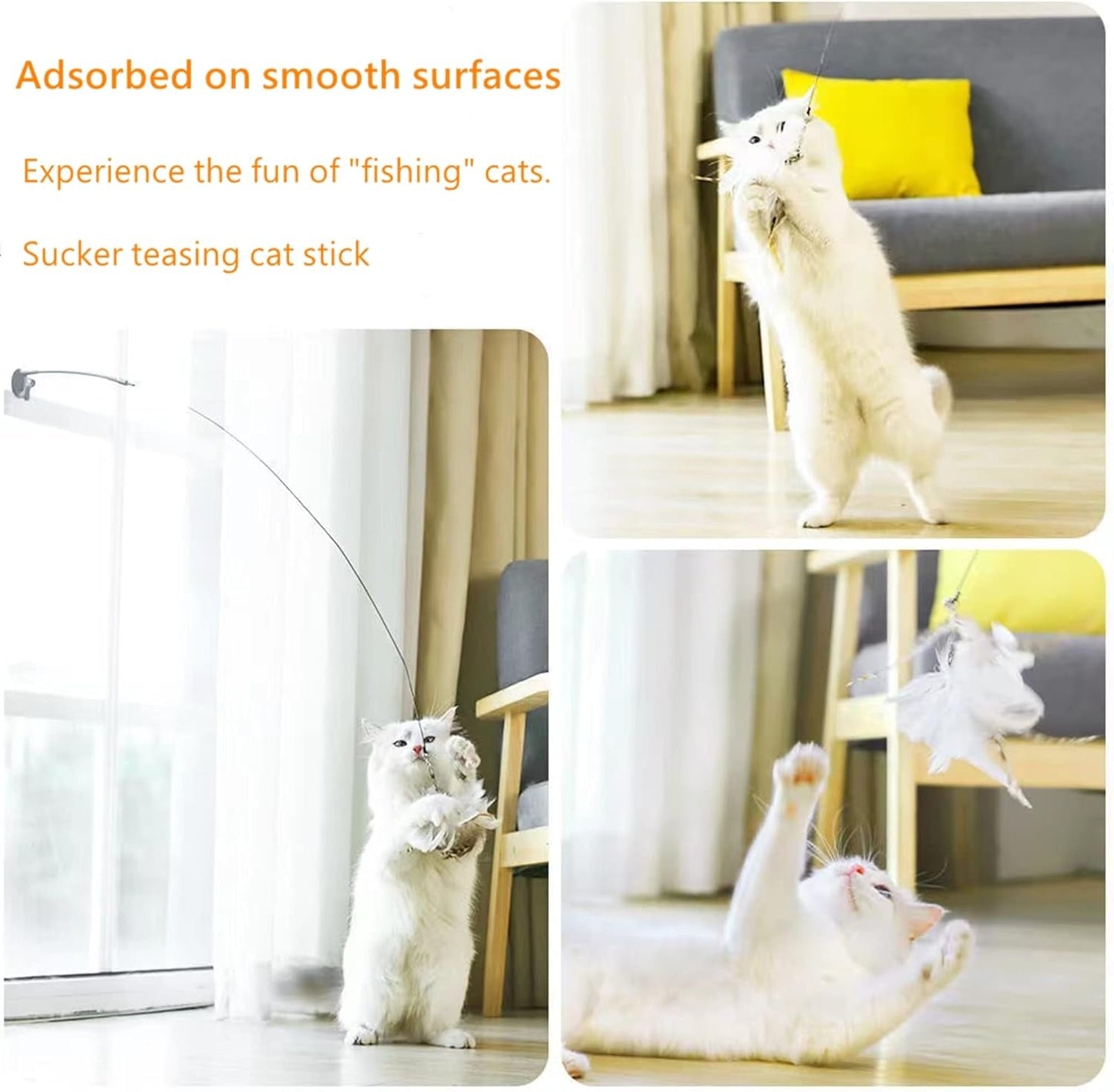 11Pcs Cat Toys Feather Teaser, Interactive Suction Cup Cat Toy Wand with Replaceable Kitten Toys for Indoor Cats to Play Chase Exercise