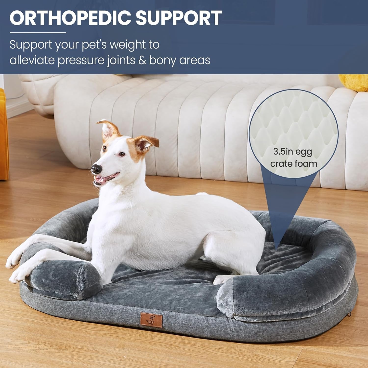 Dog Beds for Large Dogs, Washable Dog Bed with Removable Cover, Orthopedic Dog Bed with Egg-Crate Foam, Waterproof Dog Bed Nonskid Bottom, Pet Bed Large Dog Bed