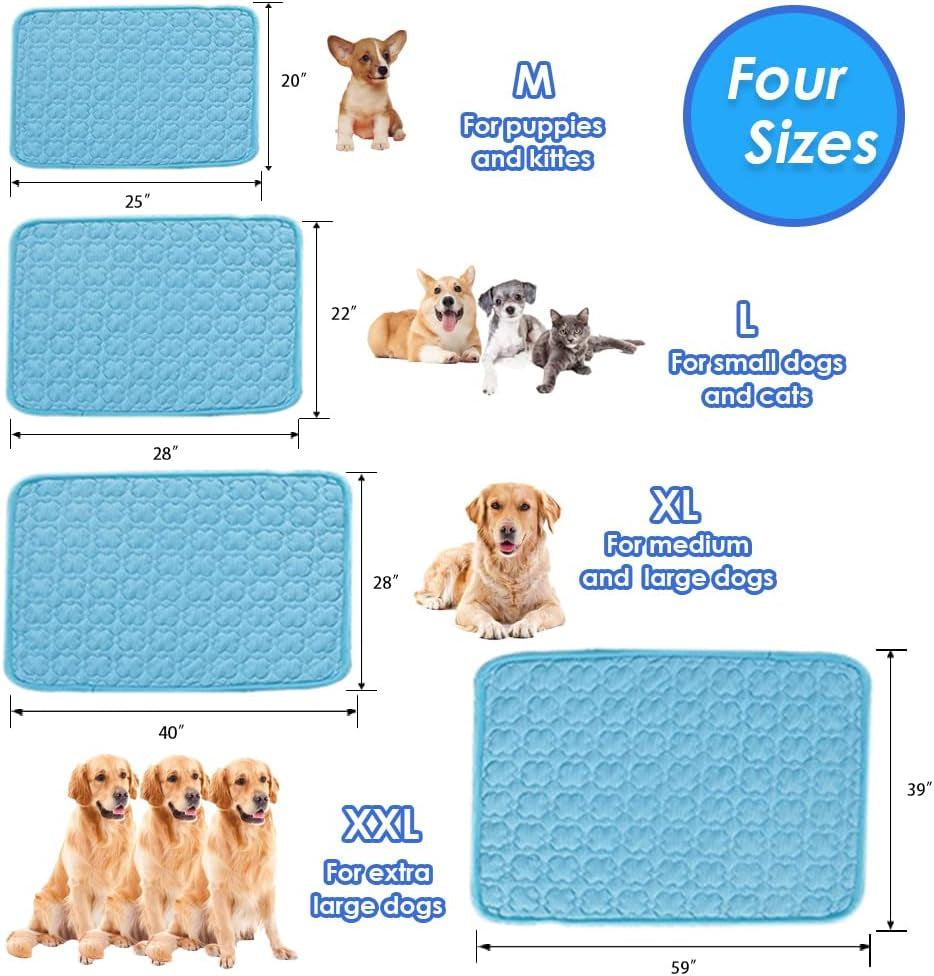 Feimax Dog Cooling Mat, Pet Summer Pads Cat Ice Silk Self Bed Sleeping Washable & Portable Cushion Home or Outdoor for Kennel/Sofa/Bed/Floor/Car Seats Small Medium Large Dogs Cats