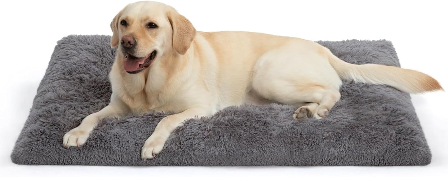 Large Dog Bed Crate Pad Mat for Dog Cages Fluffy Washable Dog Bed for Large Medium Size Dog Soft Kennel Pad Anti-Slip Pet Bed,35" X 23",Grey