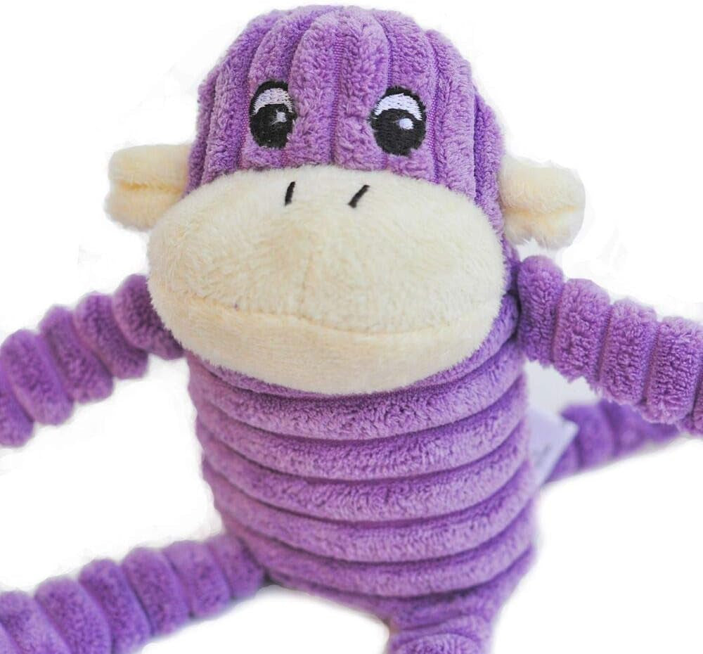 Zippypaws - Spencer the Crinkle Monkey Dog Toy, Squeaker and Crinkle Plush Toy - Purple, Small