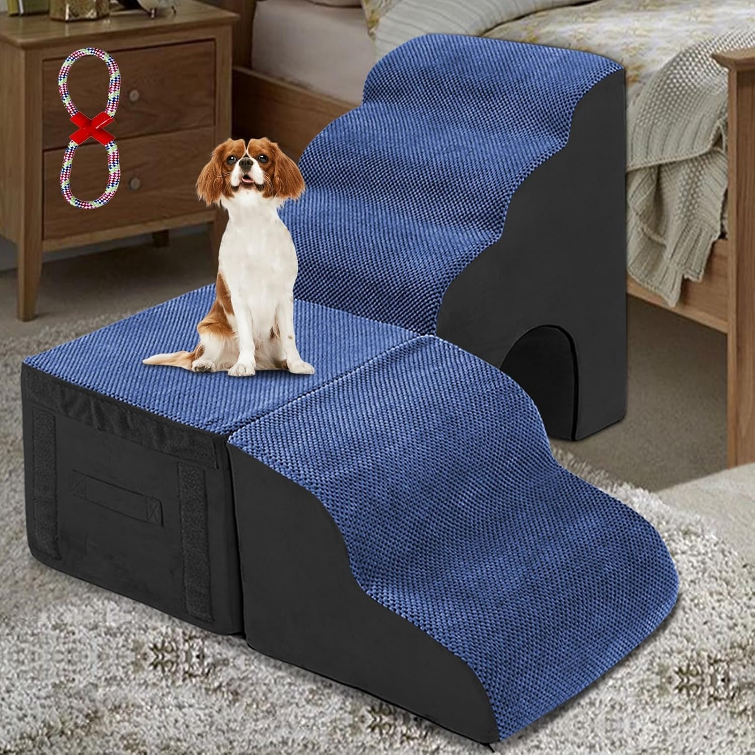 26" Dog Stairs for High Beds, Multifunctional L Shaped Pet Stairs, Adjusts to Either Side of Bed, Pet Steps/Ramp for Puppies, Old Pets and Injured Dogs, Non-Slip Balanced Dog Indoor Step